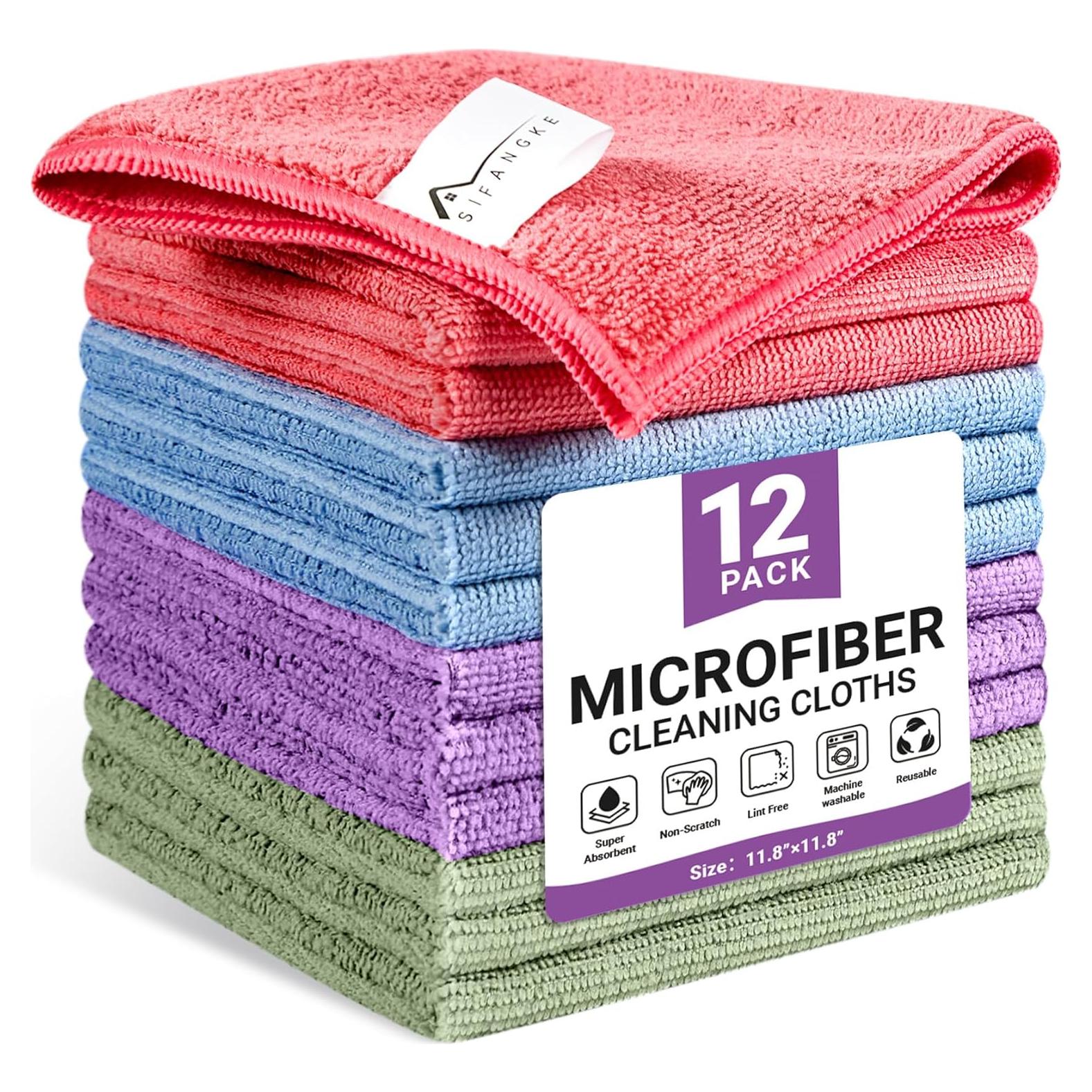 Paquete de 12 Paños de Microfibra SIFANGKE 30x30 cm Multicolor