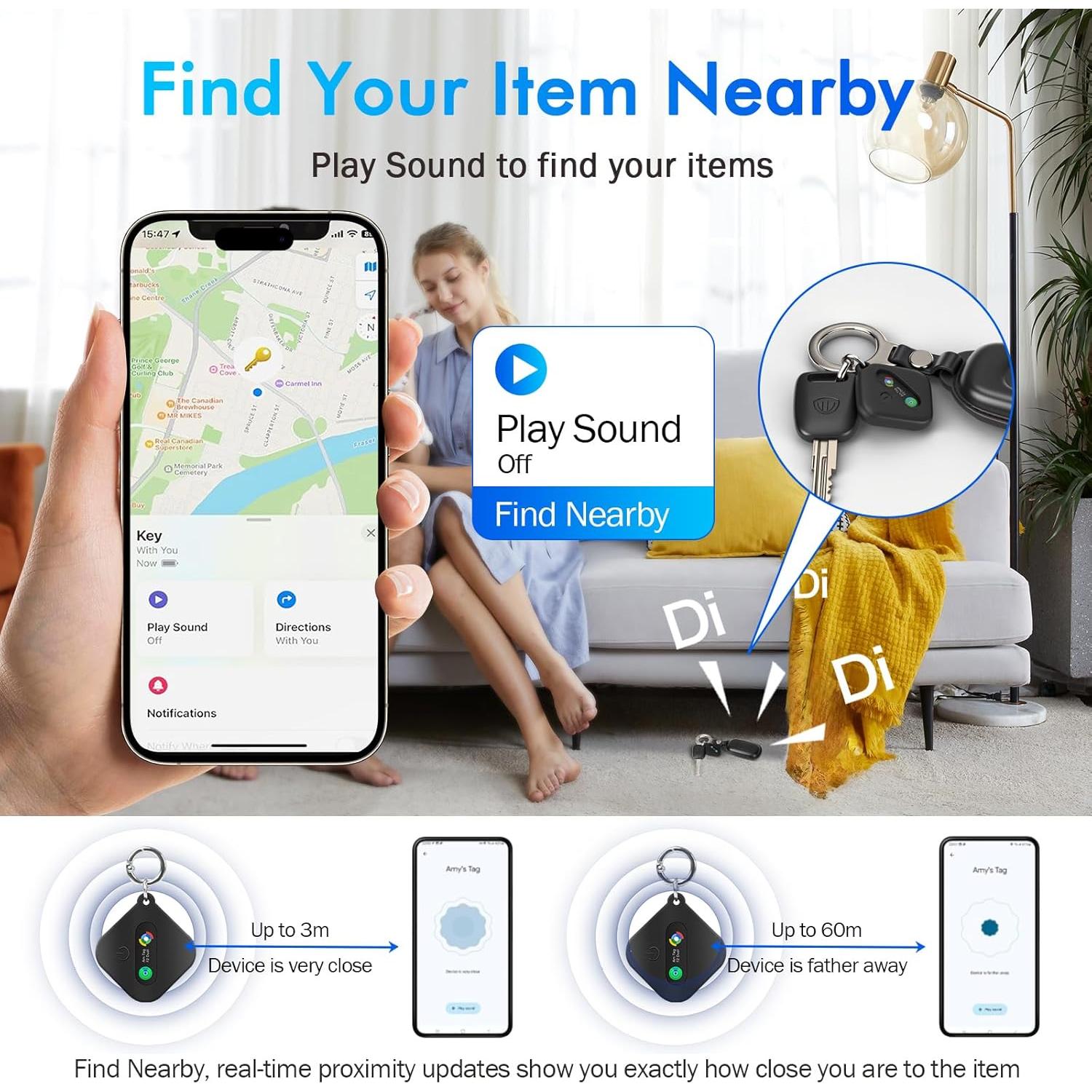Bluetooth Tracker for iOS or Android, Smart Tracking Tag/Key Finder/Luggage Tracker/Item Locator, Compatible with iOS Find My or Google Find Hub App, IP67 Waterproof.1-Pack