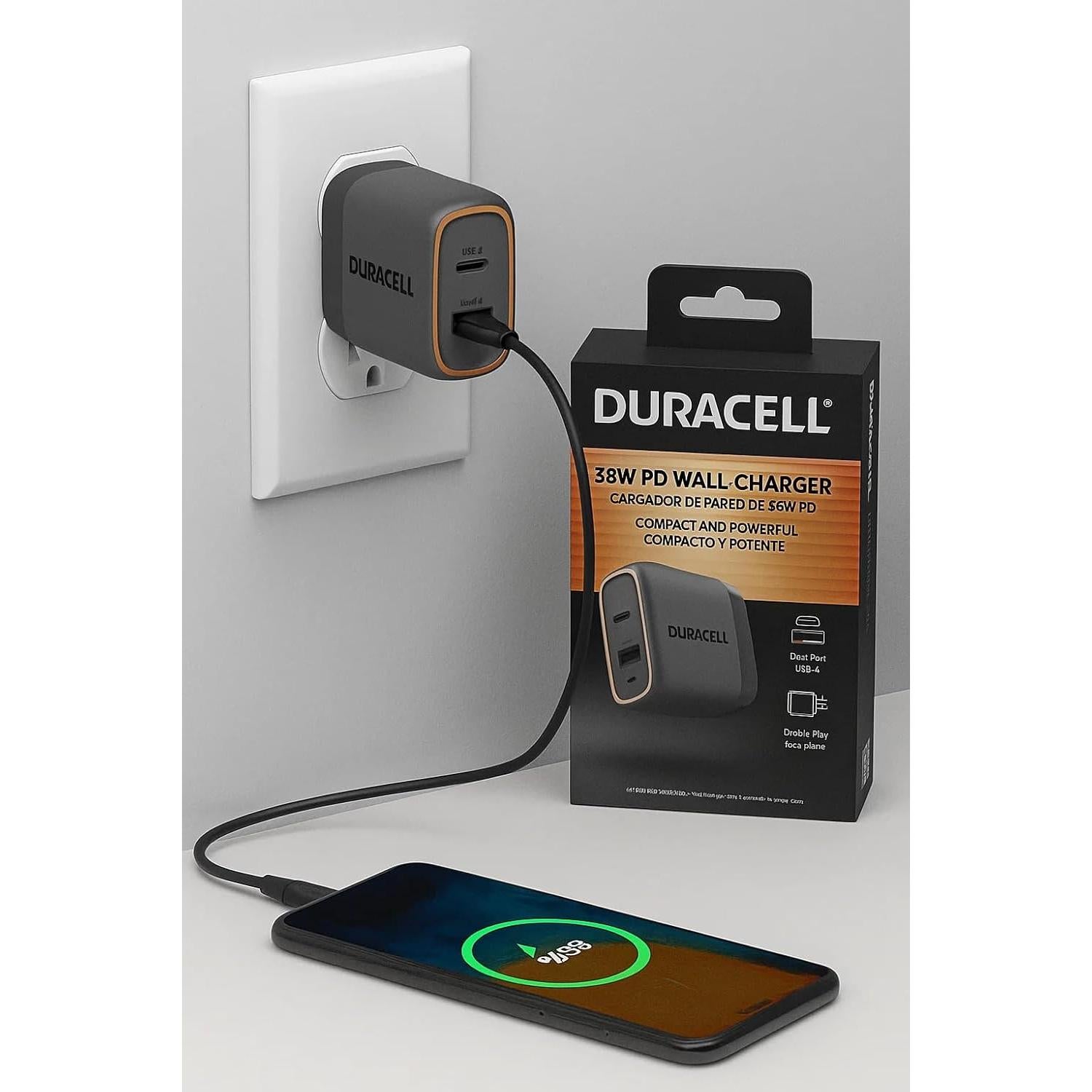 Cargador de Pared Plegable Duracell 38W USB-A y USB-C