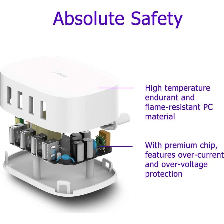 Estación de Carga USB 4 Puertos BULL 25W Compacta 1.83m