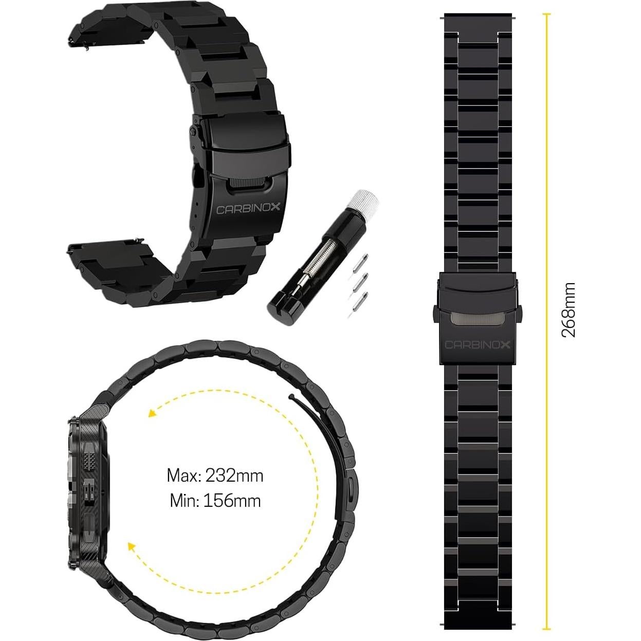 Banda de Acero Inoxidable Carbinox 22mm Ajustable para Reloj