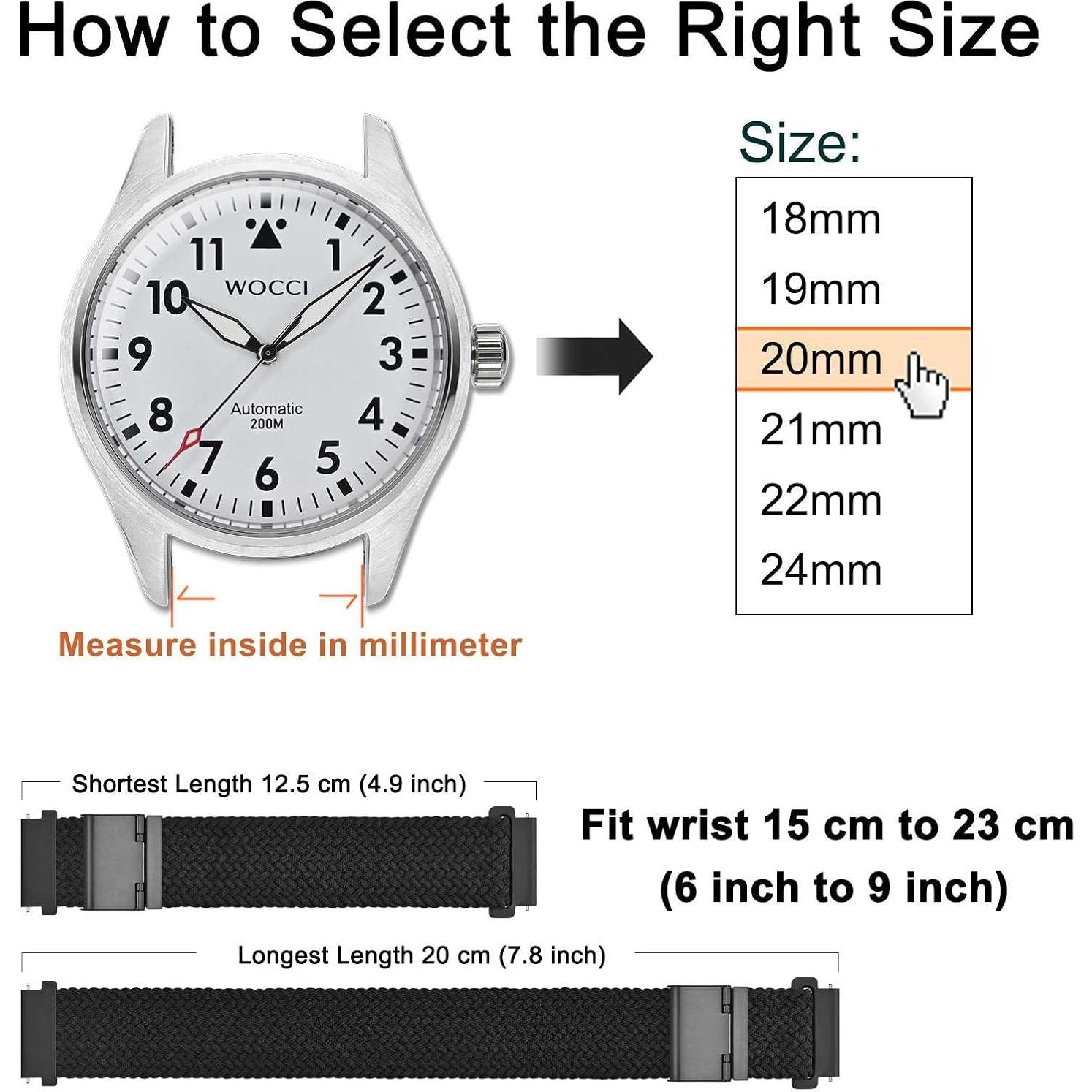 Correa de Reloj Nylon Tramada WOCCI 22mm Negro Ajustable