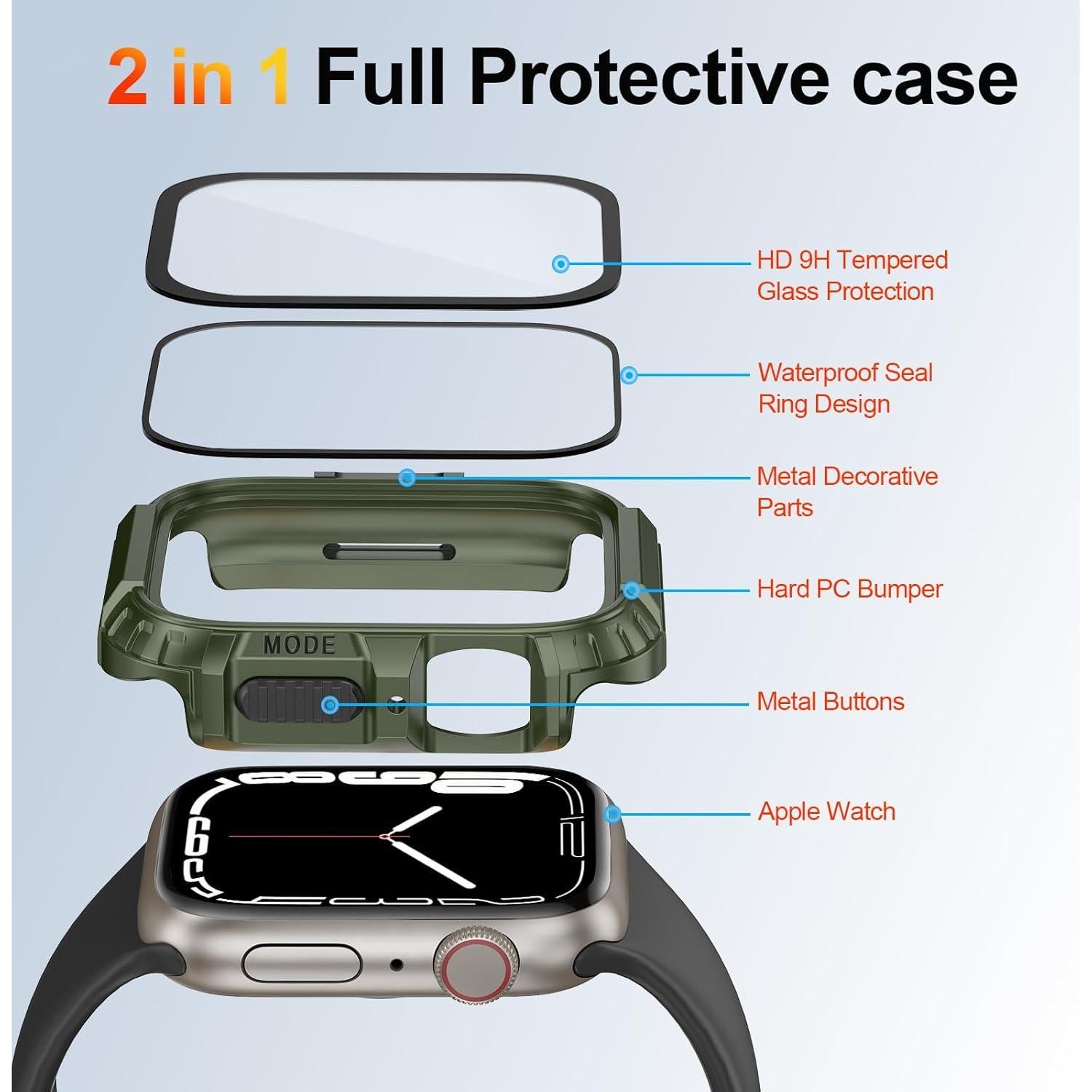 Funda Impermeable YIJDACASE para Apple Watch 44mm con Cristal Templado