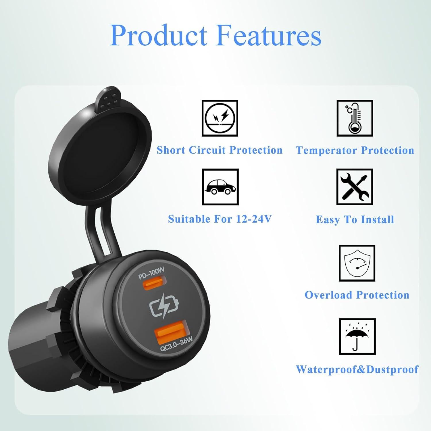 Cargador de coche USB dual 100W BANDC PD QC3.0 12V/24V