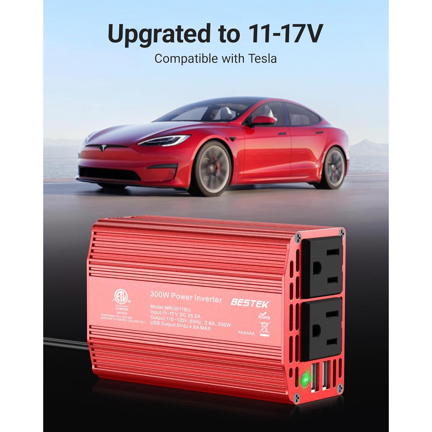 Inversor de Potencia BESTEK 300W DC 12V a AC 110V con USB