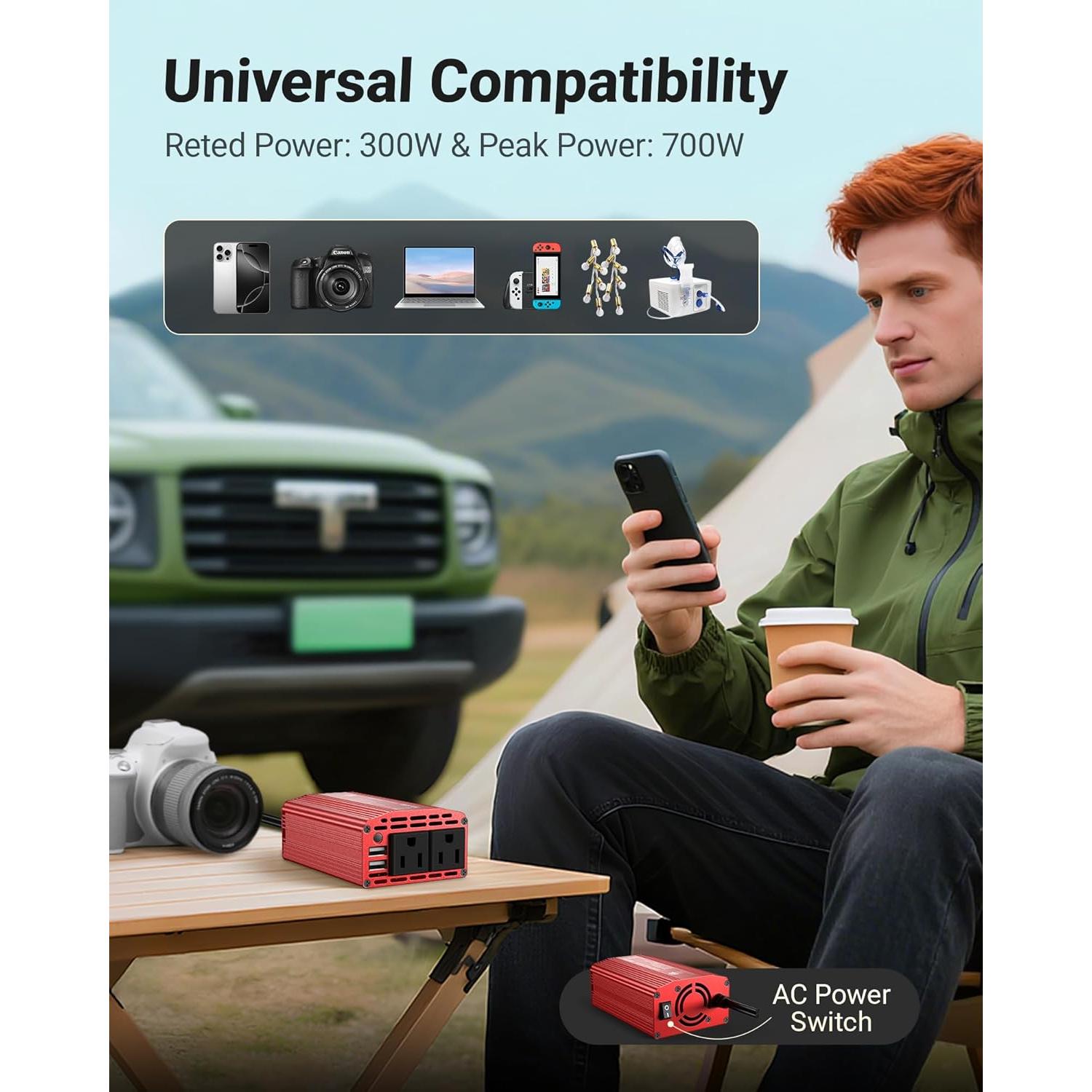 Inversor de Potencia BESTEK 300W DC 12V a AC 110V con USB