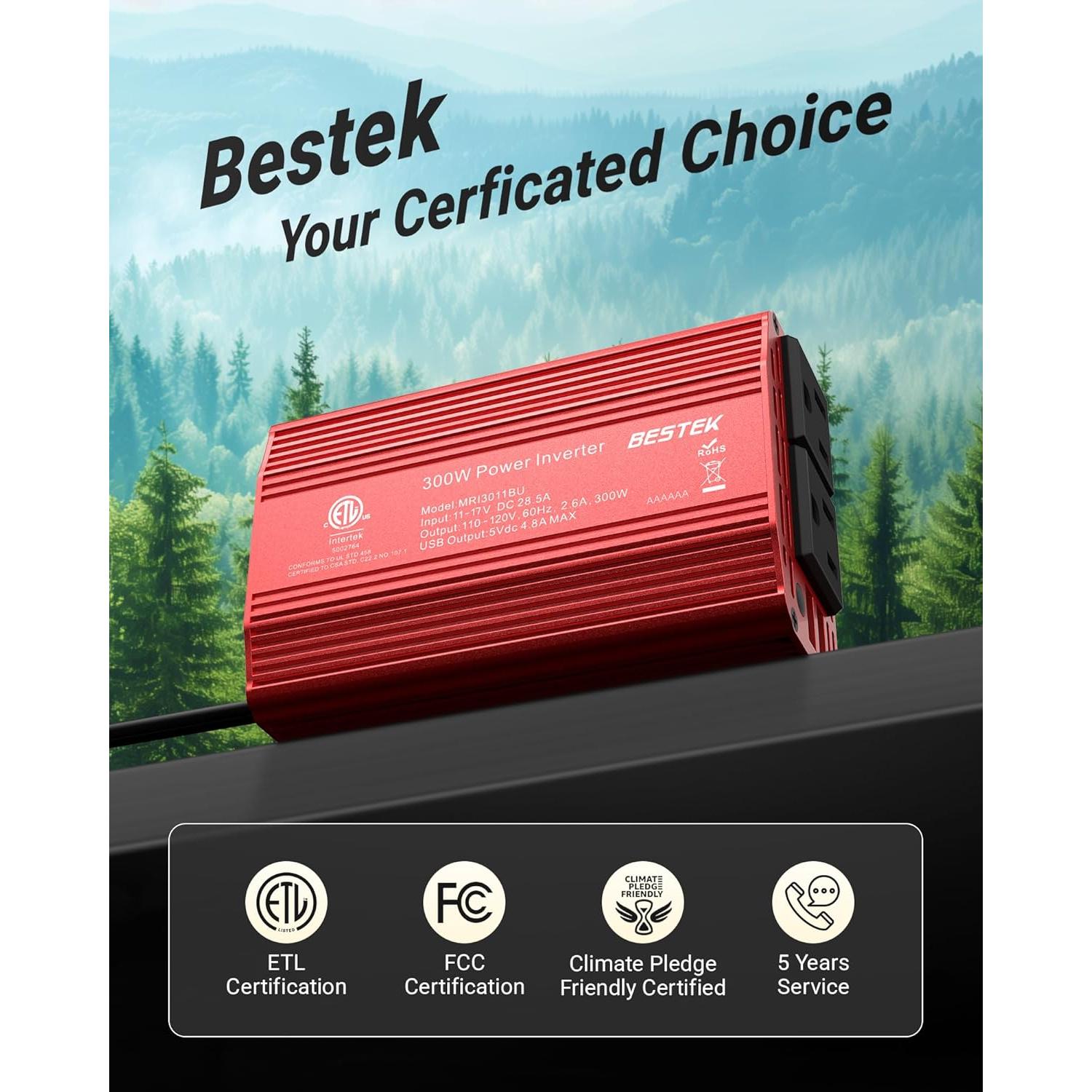 Inversor de Potencia BESTEK 300W DC 12V a AC 110V con USB