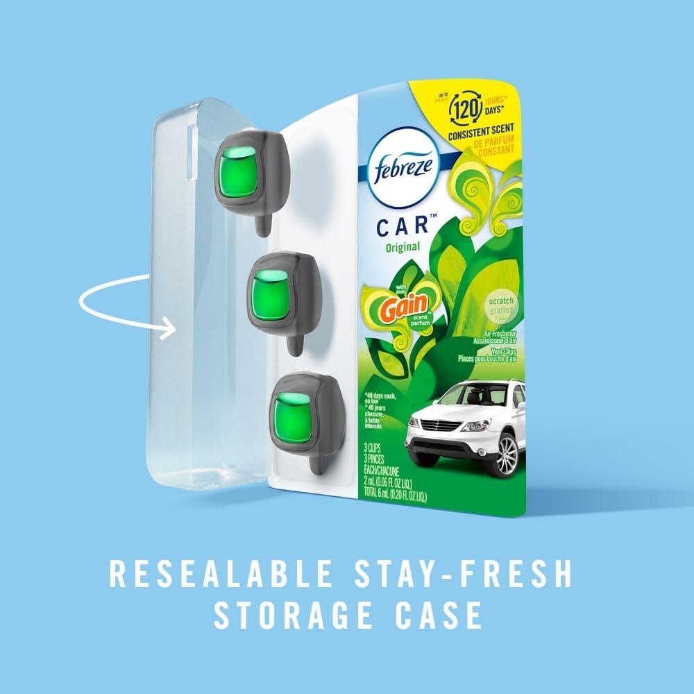 Ambientador de Auto Febreze Clip Ventilación Aroma Gain 3 Pzas