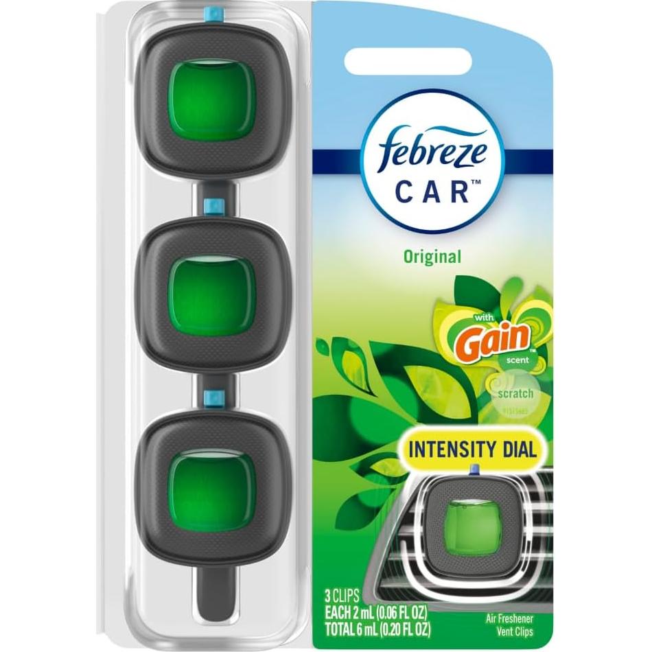 Ambientador de Auto Febreze Clip Ventilación Aroma Gain 3 Pzas