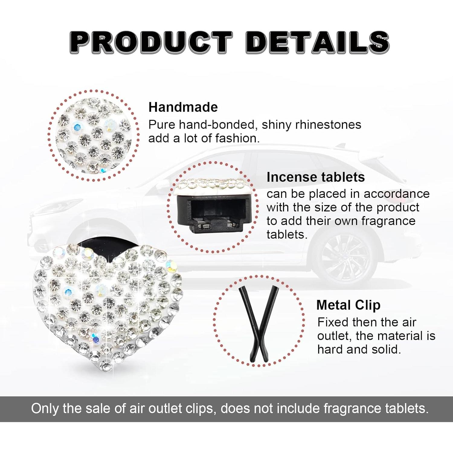 2 Clips de Ventilación para Auto RBOKO Corazón Brillante Blanco