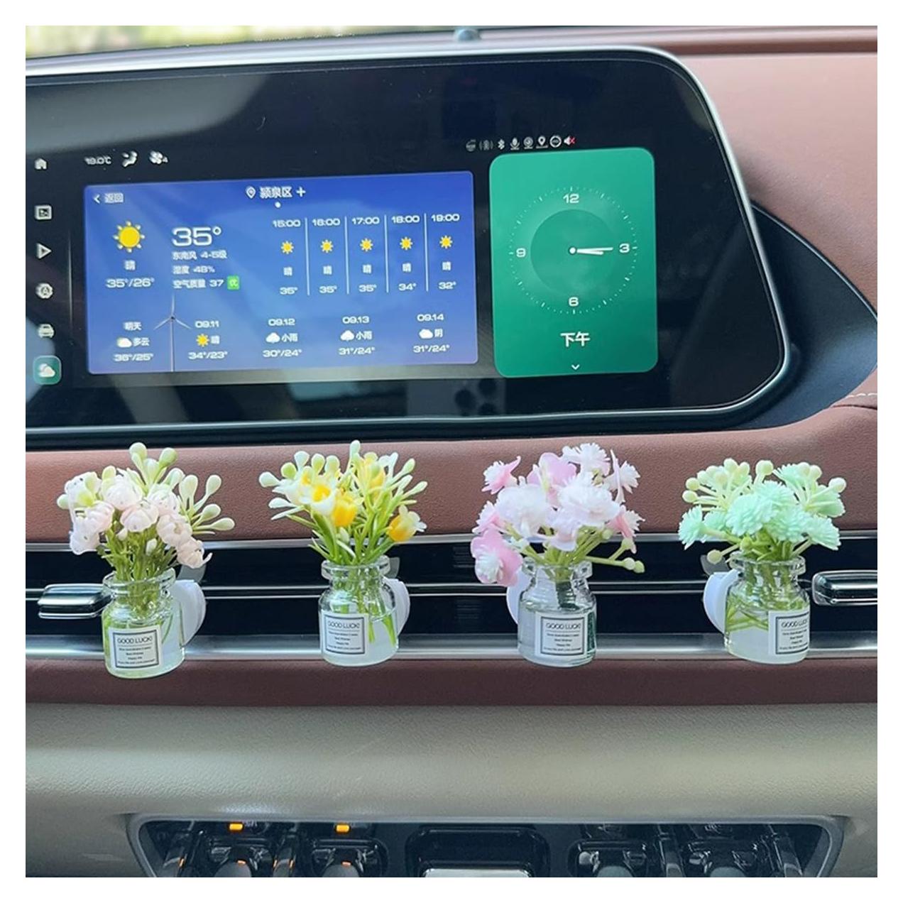 Juego de 4 Jarrones de Vidrio con Flores Artificiales para Auto