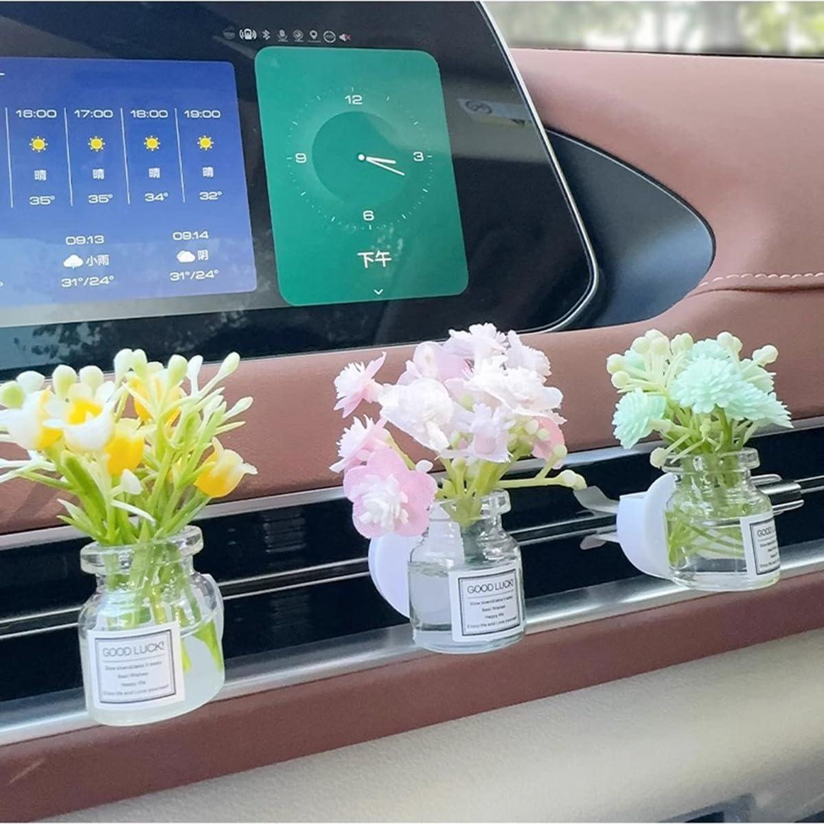 Juego de 4 Jarrones de Vidrio con Flores Artificiales para Auto