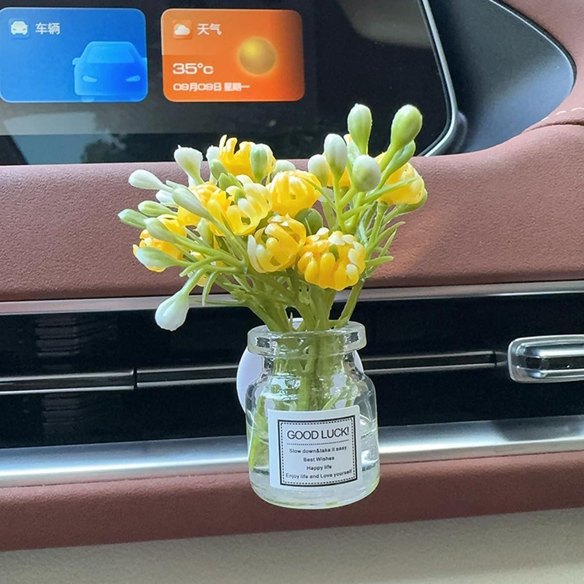 Juego de 4 Jarrones de Vidrio con Flores Artificiales para Auto