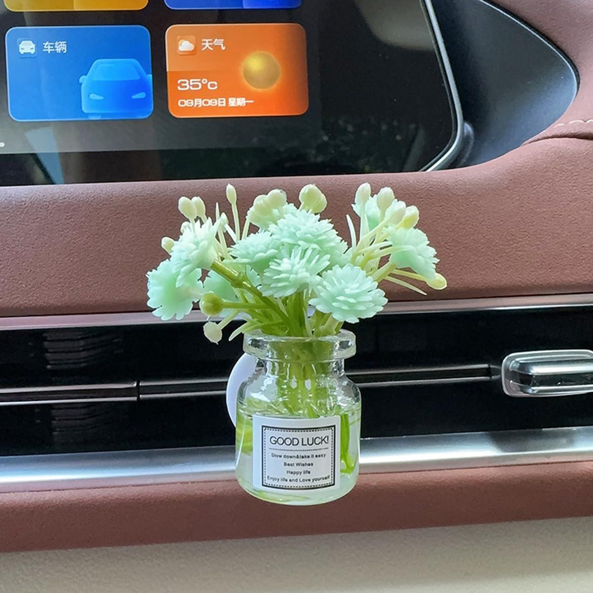 Juego de 4 Jarrones de Vidrio con Flores Artificiales para Auto