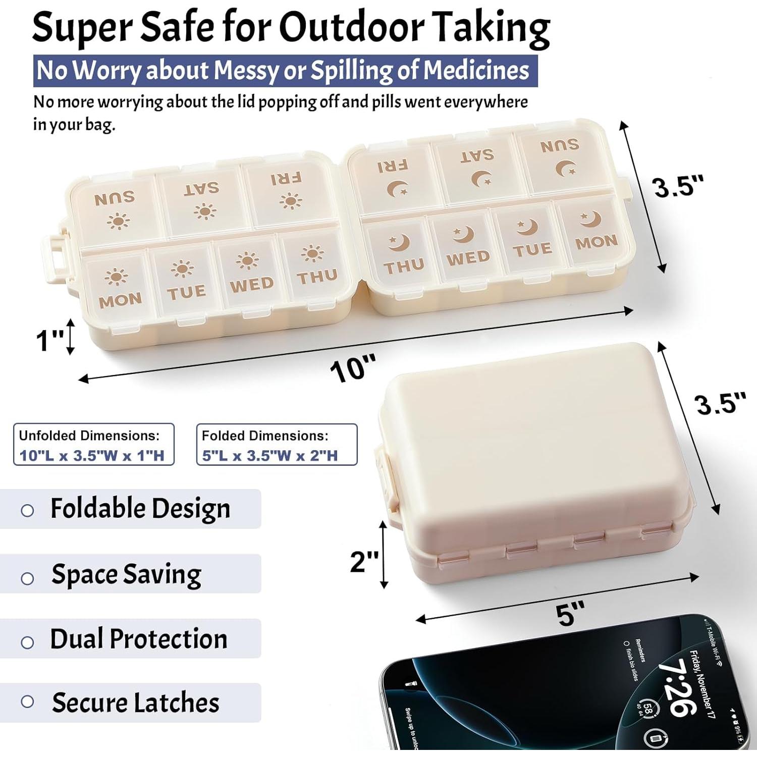 Organizador de Pastillas Plegable LANDNEOO Caqui 7 Días AM PM