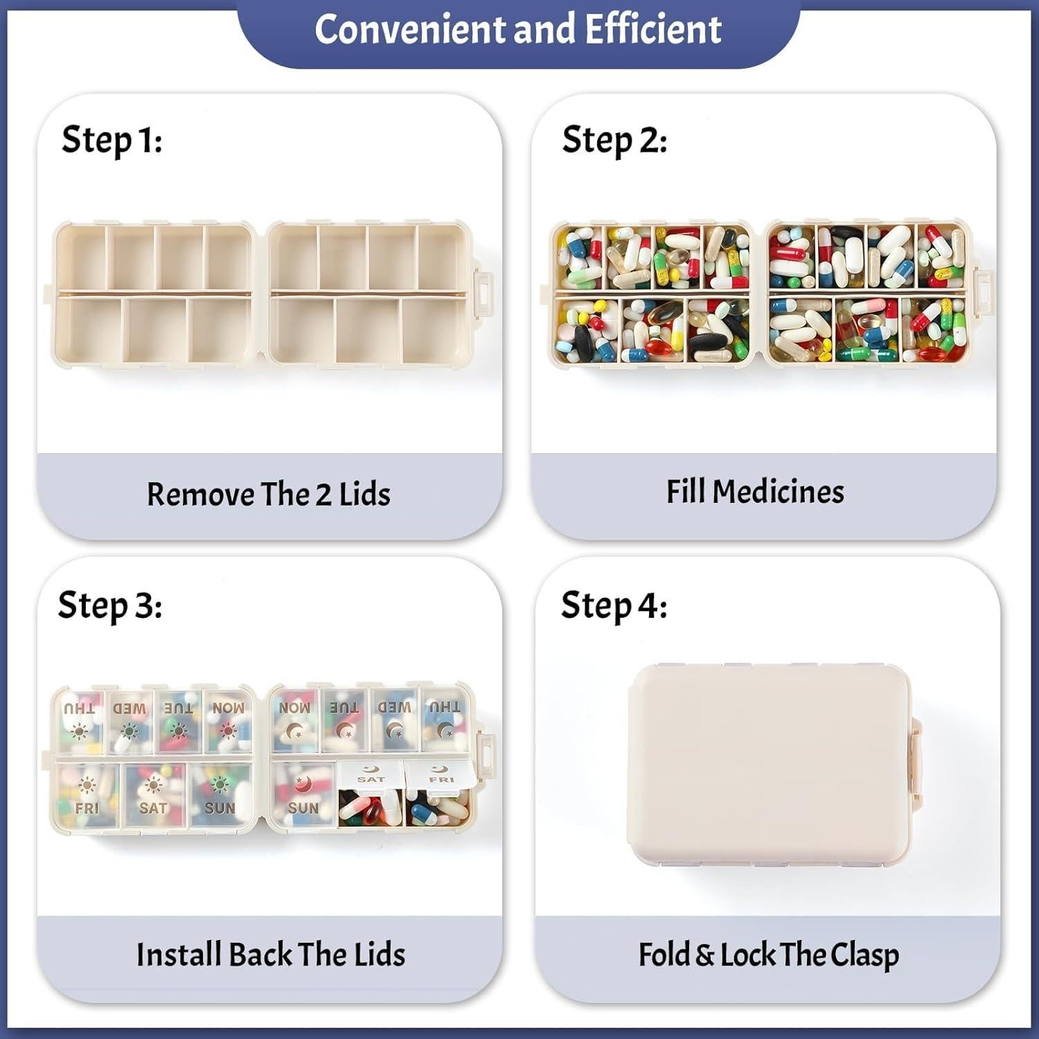 Organizador de Pastillas Plegable LANDNEOO Caqui 7 Días AM PM