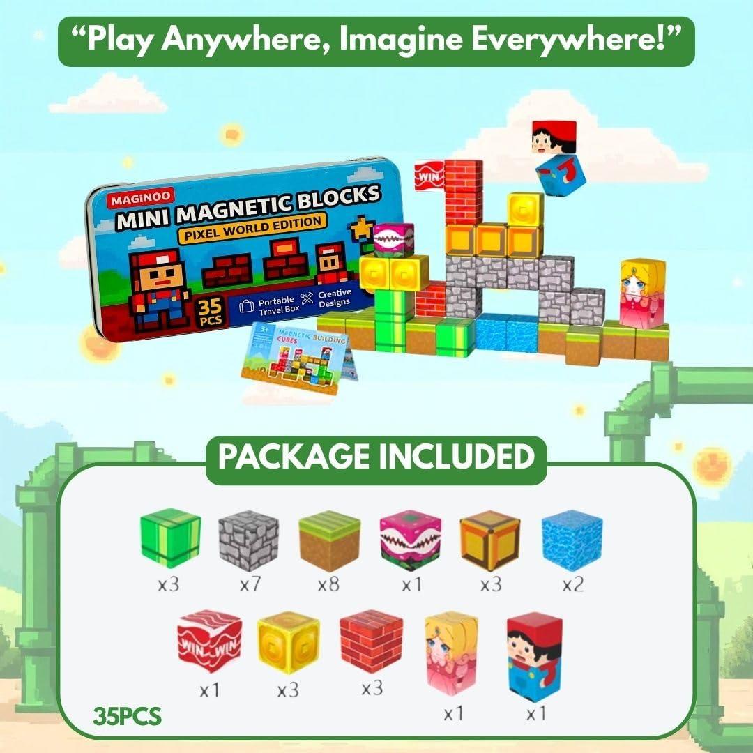 35 Piezas Bloques Magnéticos Mini Maginoo - Juguete Educativo 3D