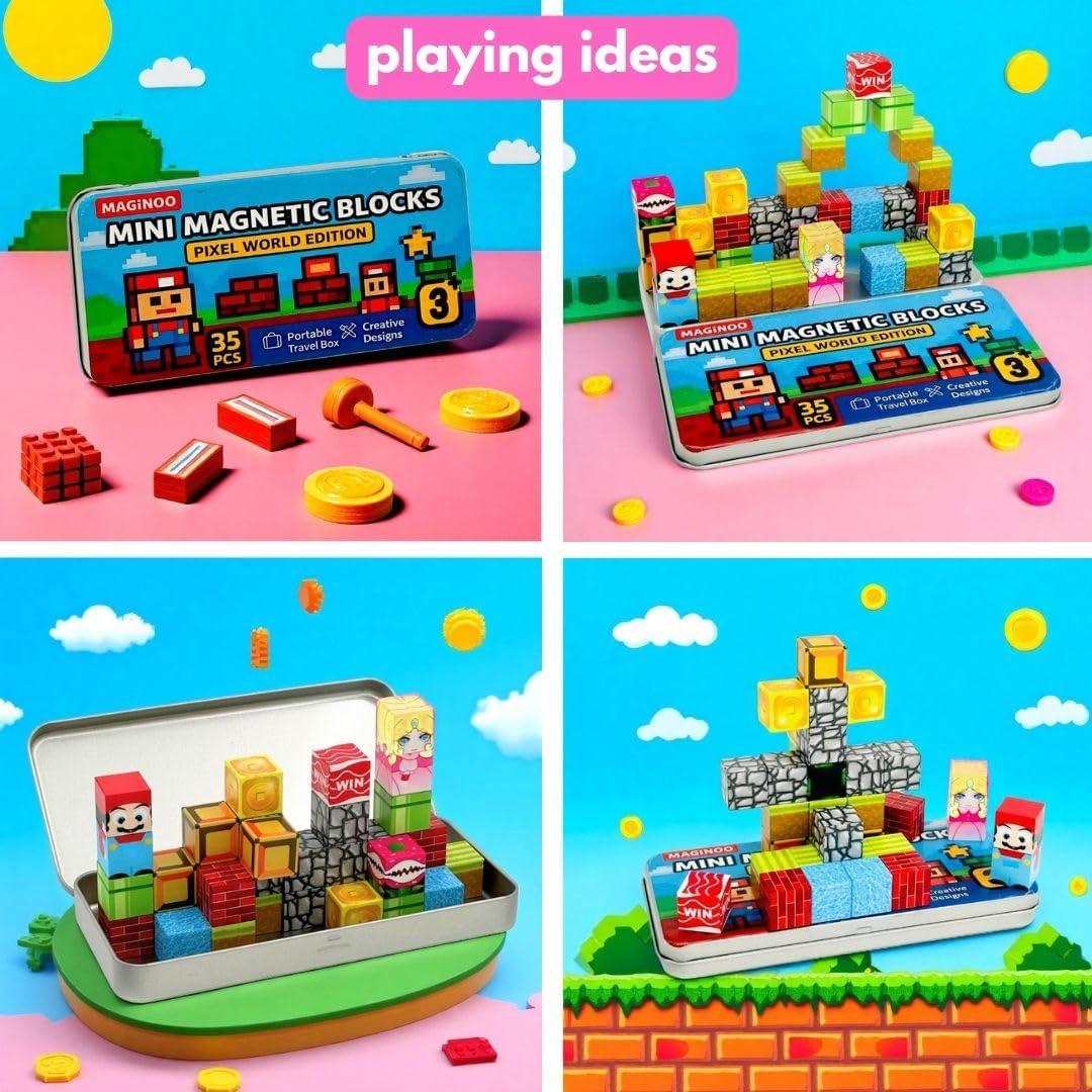 35 Piezas Bloques Magnéticos Mini Maginoo - Juguete Educativo 3D