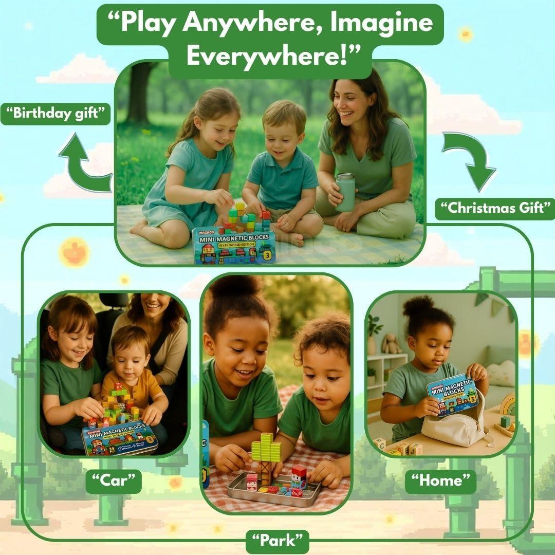 35 Piezas Bloques Magnéticos Mini Maginoo - Juguete Educativo 3D