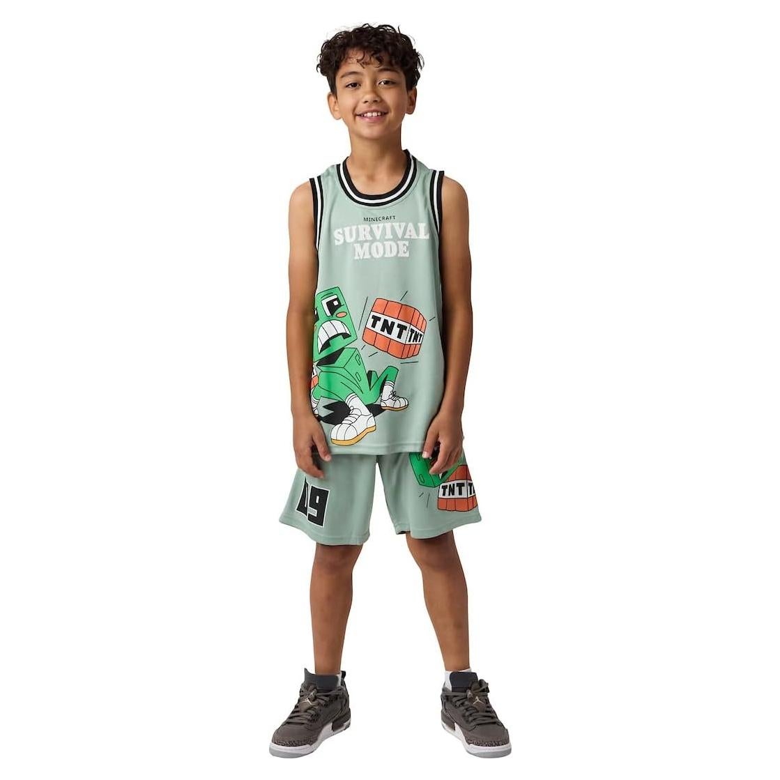 Conjunto Jersey y Pantalones Cortos Baloncesto Minecraft 8 Verde