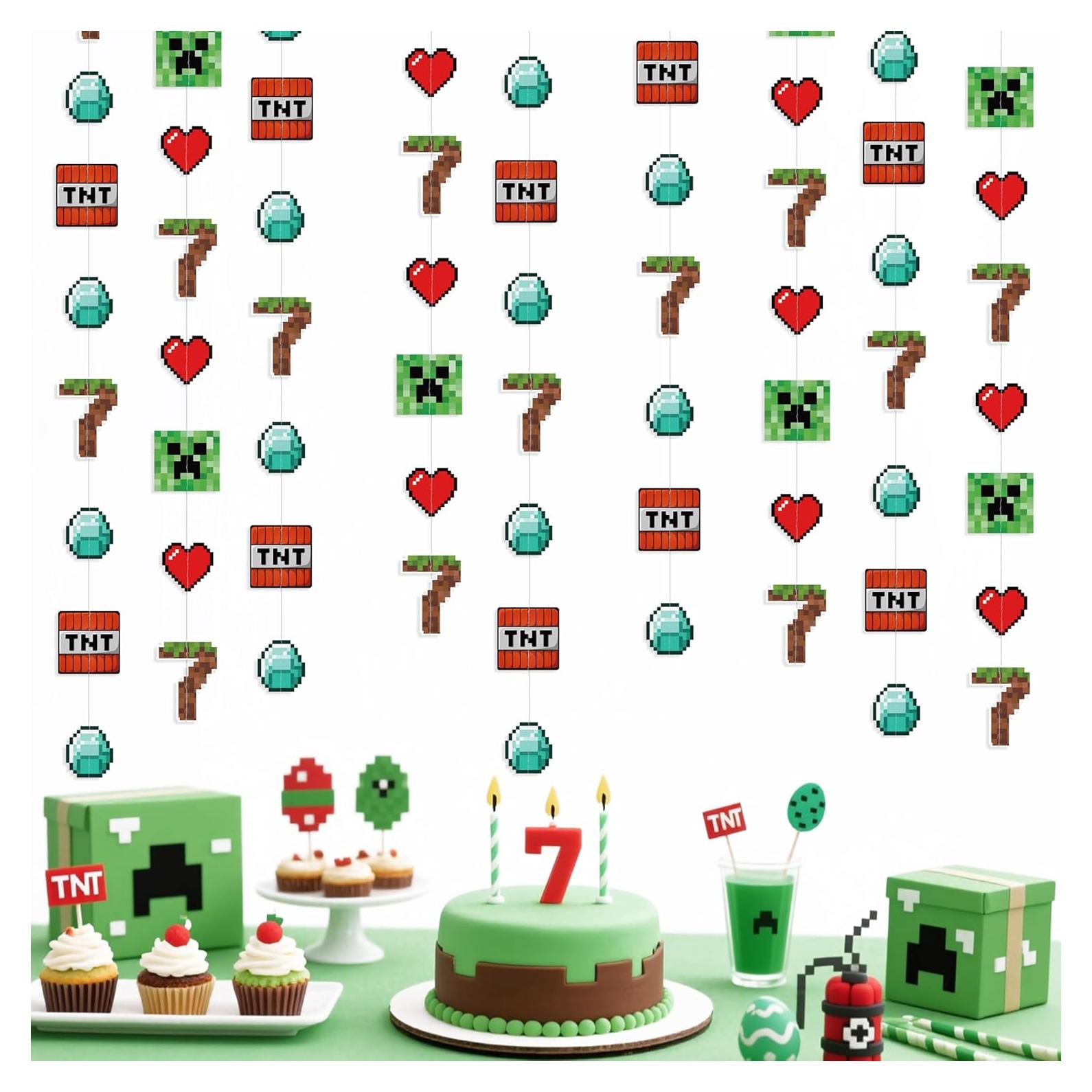 Guirnalda de Cumpleaños 7° Minero Pixel Verde Marrón