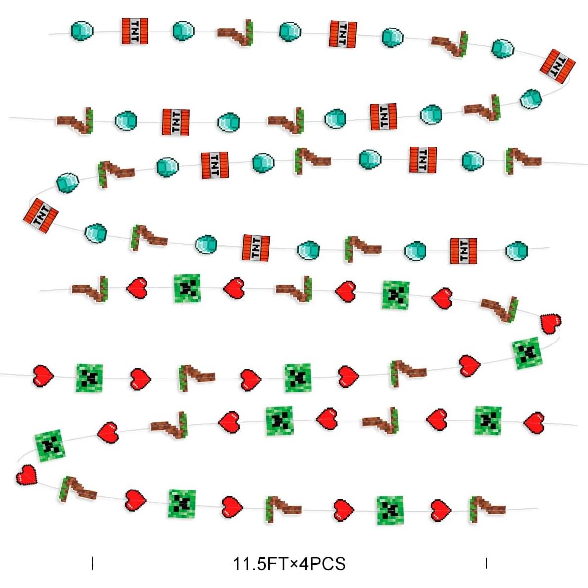 Guirnalda de Cumpleaños 7° Minero Pixel Verde Marrón