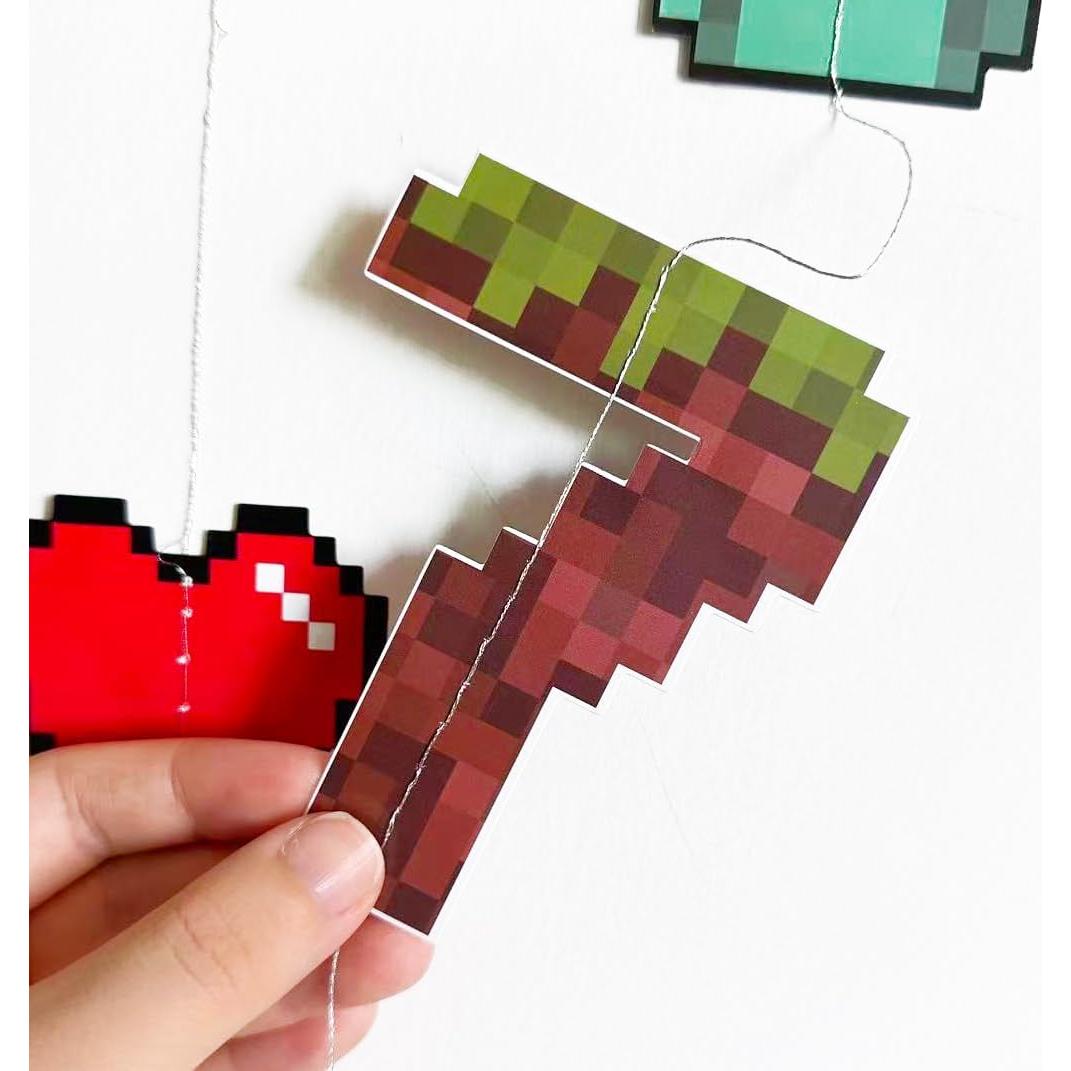 Guirnalda de Cumpleaños 7° Minero Pixel Verde Marrón