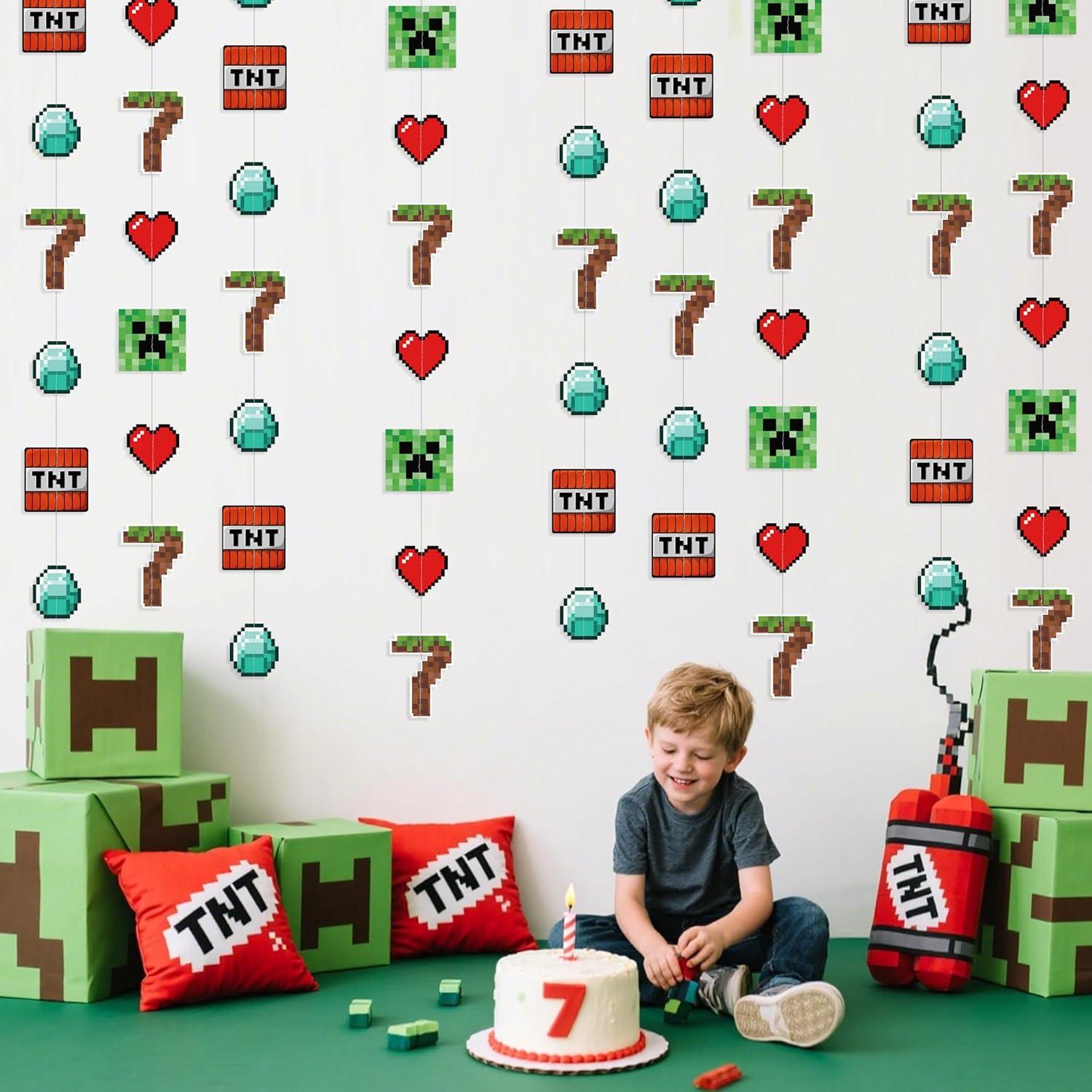 Guirnalda de Cumpleaños 7° Minero Pixel Verde Marrón