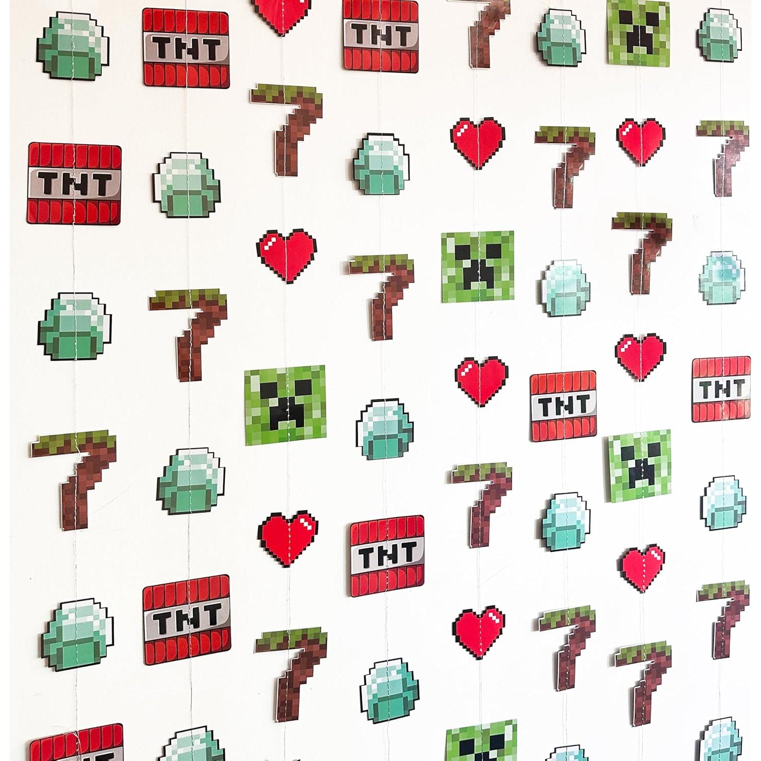 Guirnalda de Cumpleaños 7° Minero Pixel Verde Marrón