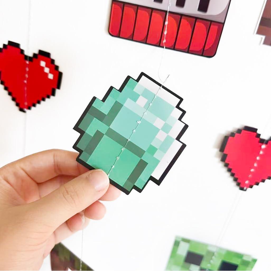 Guirnalda de Cumpleaños 7° Minero Pixel Verde Marrón