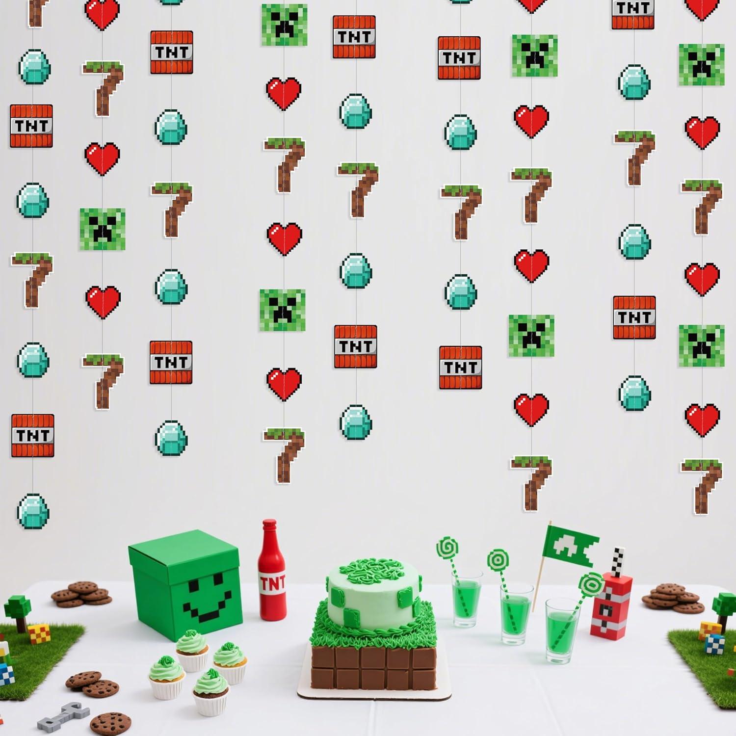 Guirnalda de Cumpleaños 7° Minero Pixel Verde Marrón