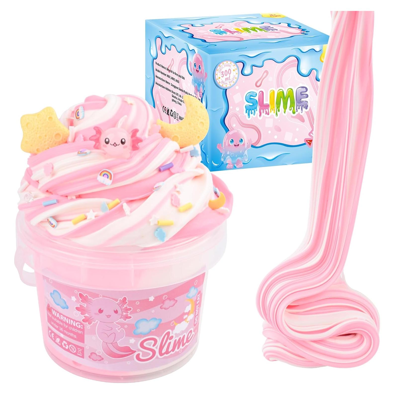 Cubeta de Slime de Mantequilla Rosa Axolote 300ml con Accesorios