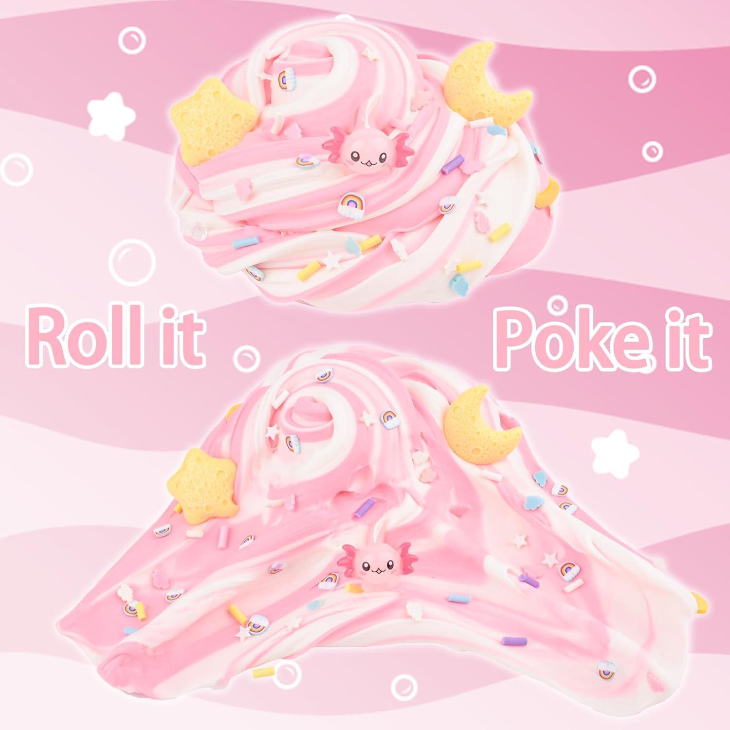 Cubeta de Slime de Mantequilla Rosa Axolote 300ml con Accesorios