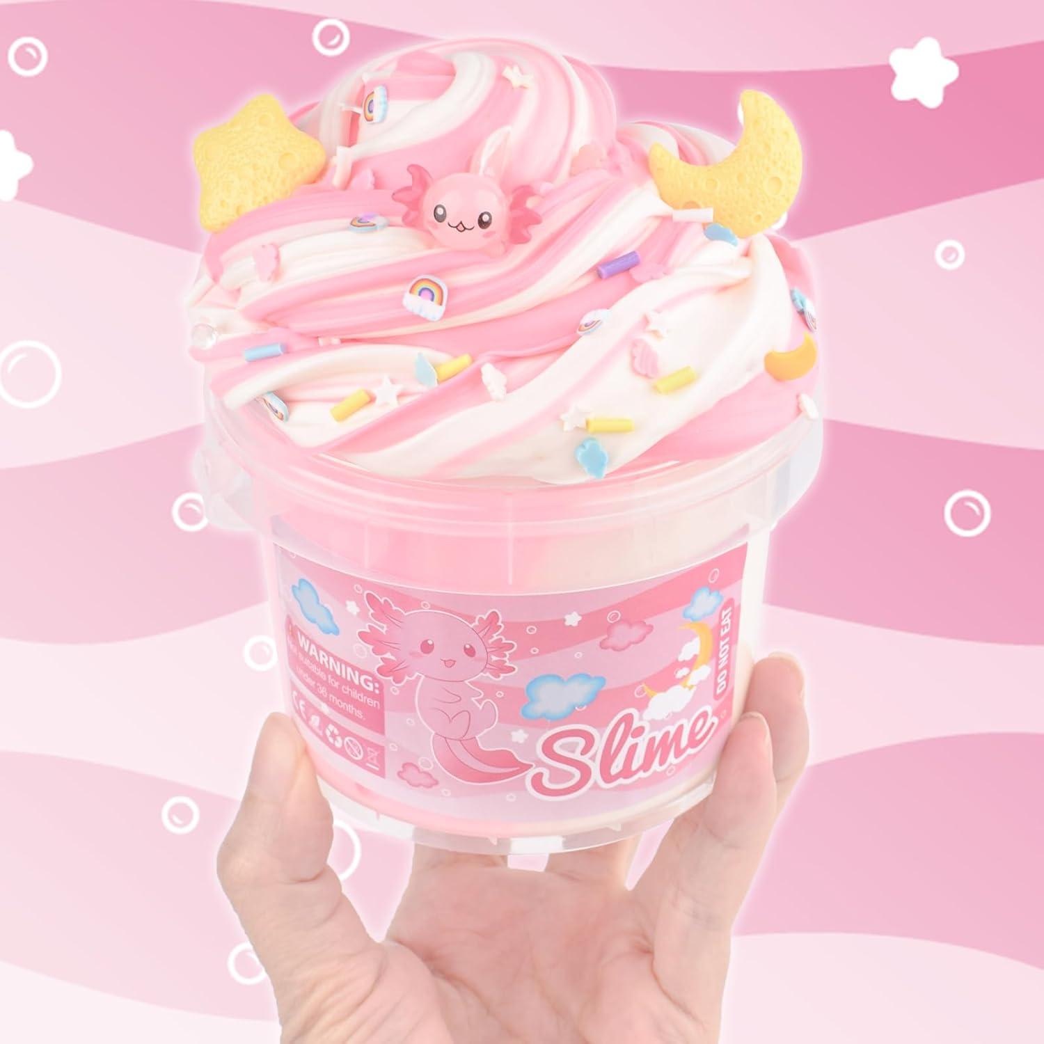 Cubeta de Slime de Mantequilla Rosa Axolote 300ml con Accesorios