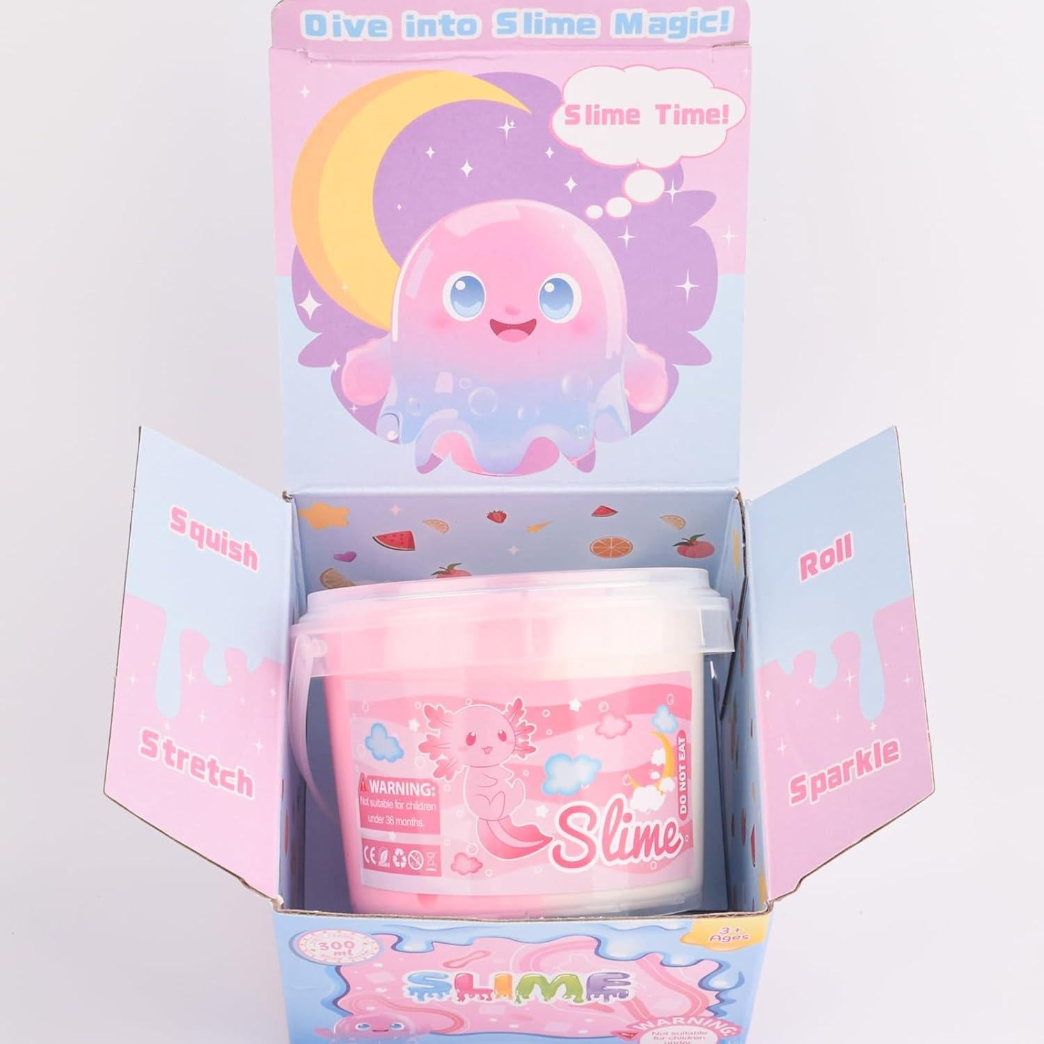 Cubeta de Slime de Mantequilla Rosa Axolote 300ml con Accesorios
