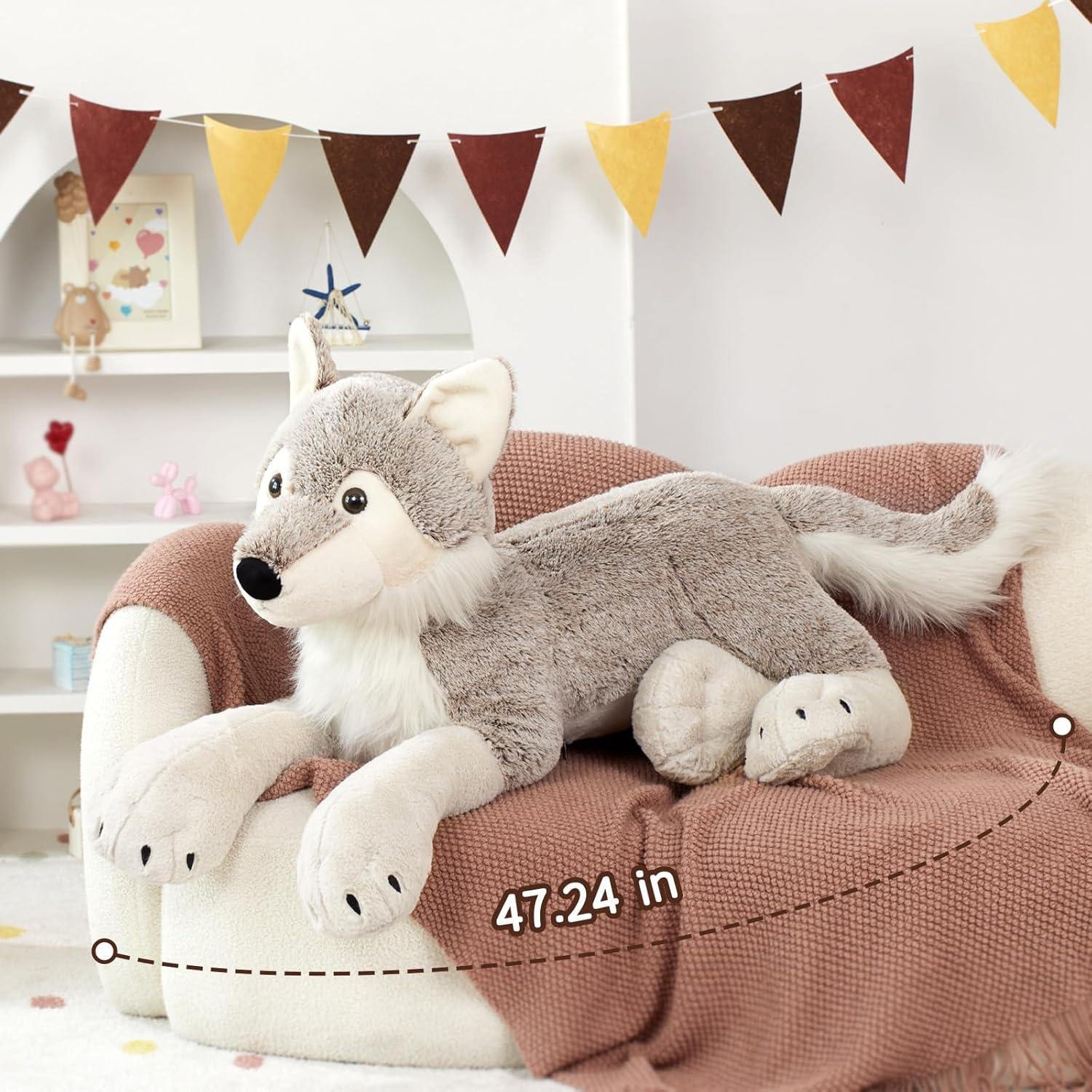 MaoGoLan Lobo de Peluche Gigante 119 cm - Almohada Suave