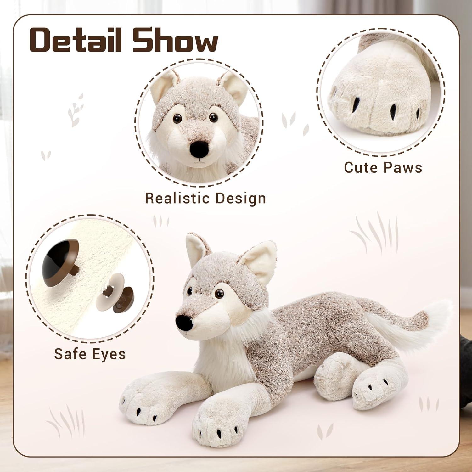 MaoGoLan Lobo de Peluche Gigante 119 cm - Almohada Suave