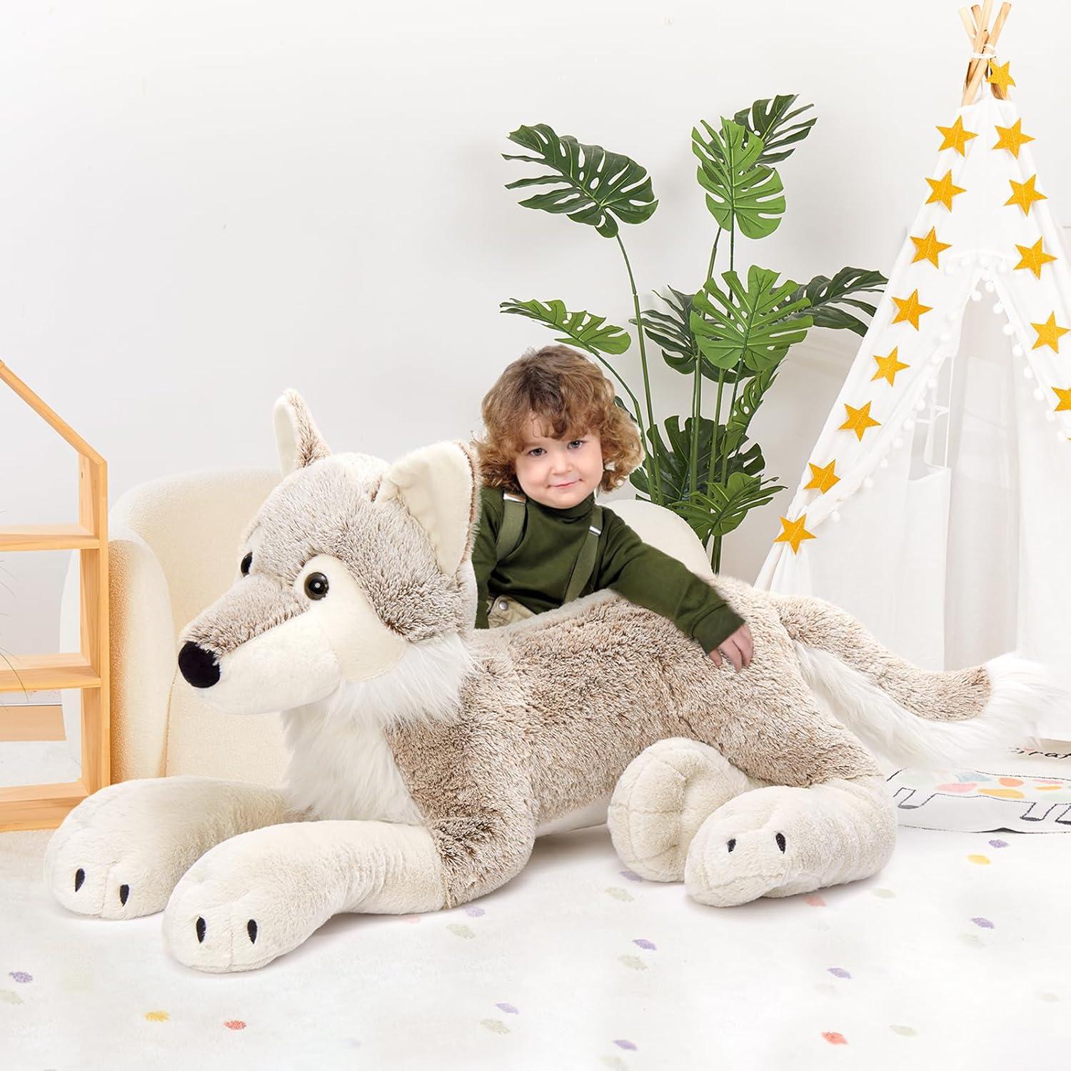 MaoGoLan Lobo de Peluche Gigante 119 cm - Almohada Suave