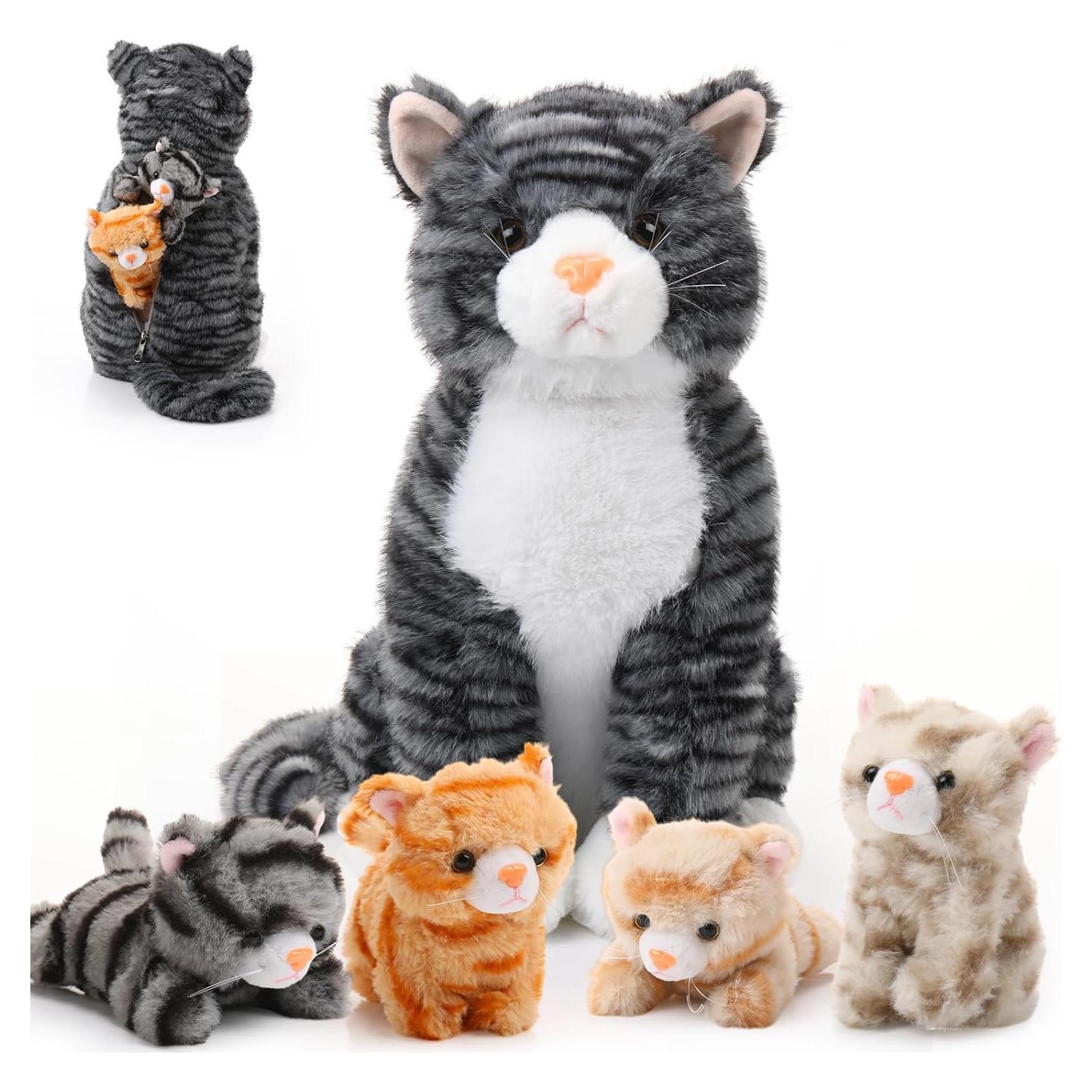 Juguete de Peluche Gato Grande HyDren 34.9 cm con 4 Gatitos