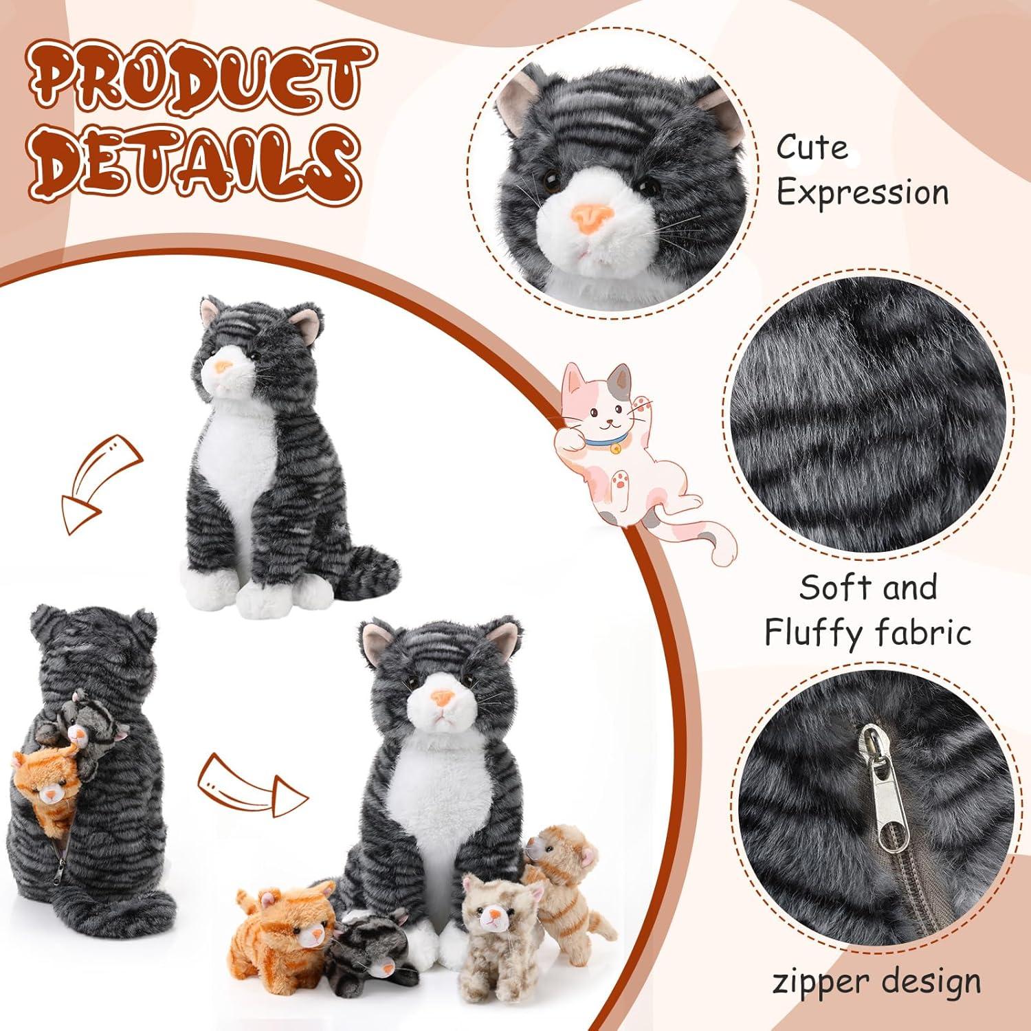 Juguete de Peluche Gato Grande HyDren 34.9 cm con 4 Gatitos
