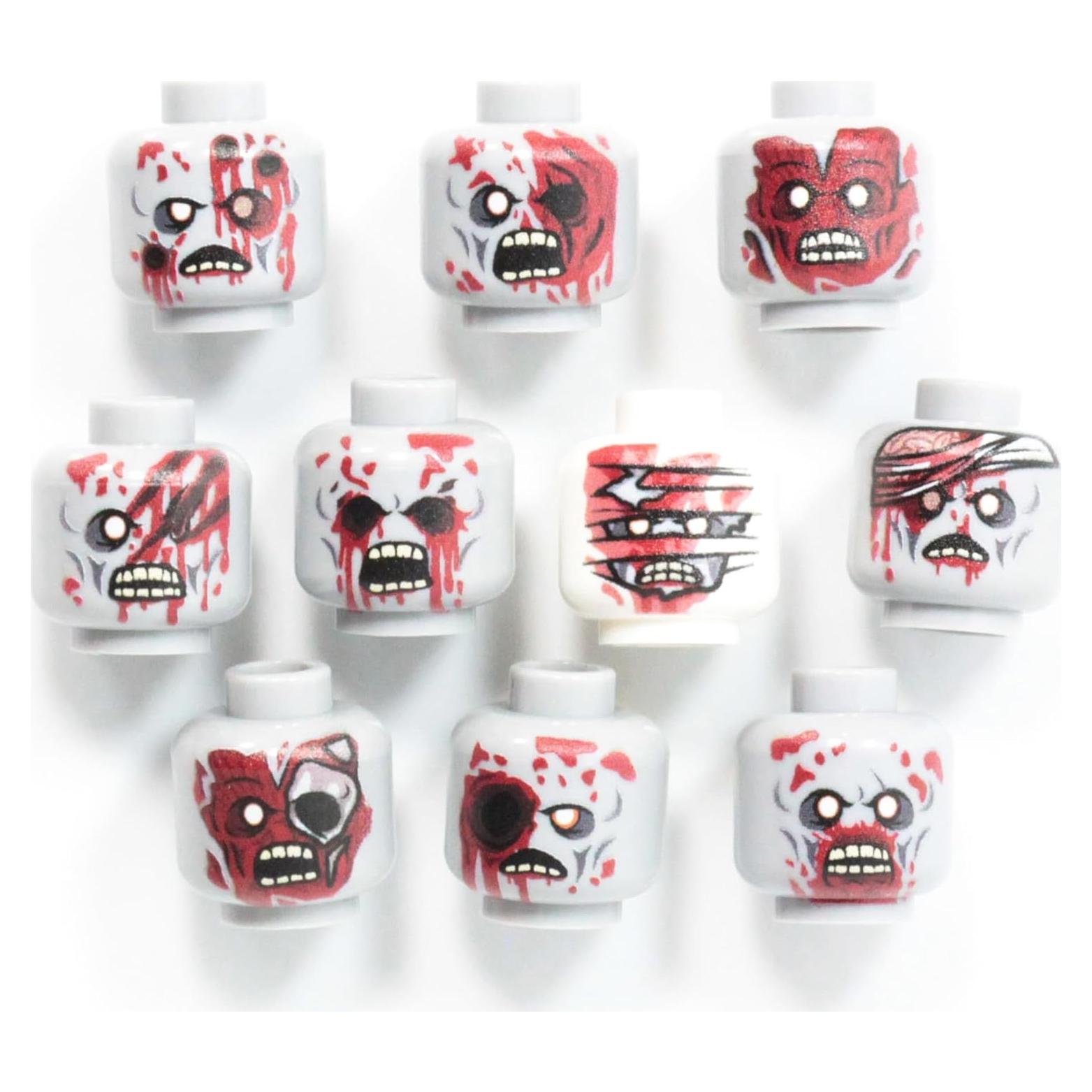 Paquete de 10 Cabezas Gore Zombie BrickTactical para Minifigs
