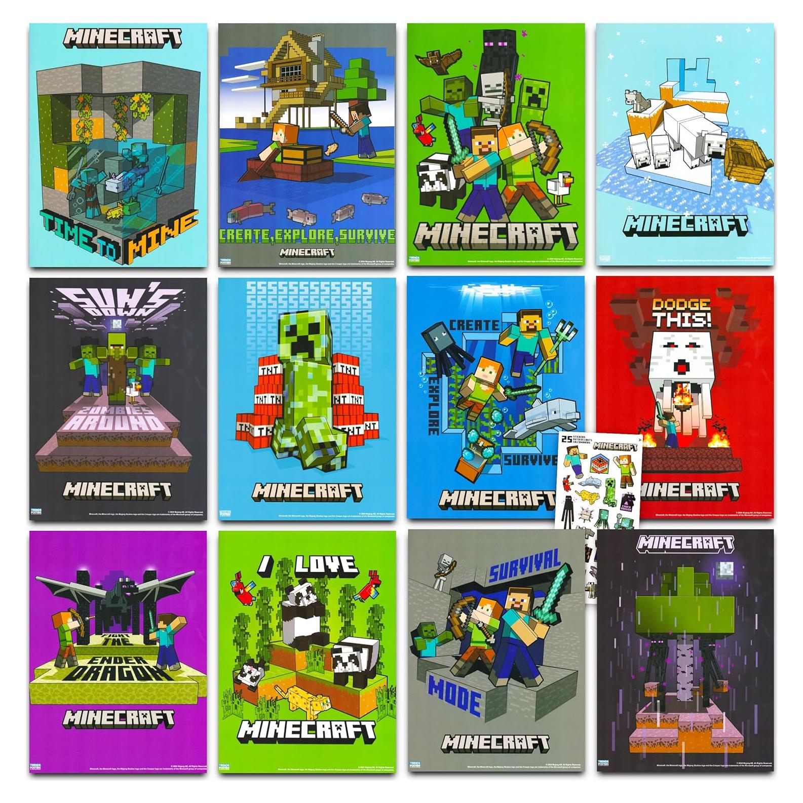 Pósters de Minecraft - Paquete de 12 para niños 21.6x27.9cm