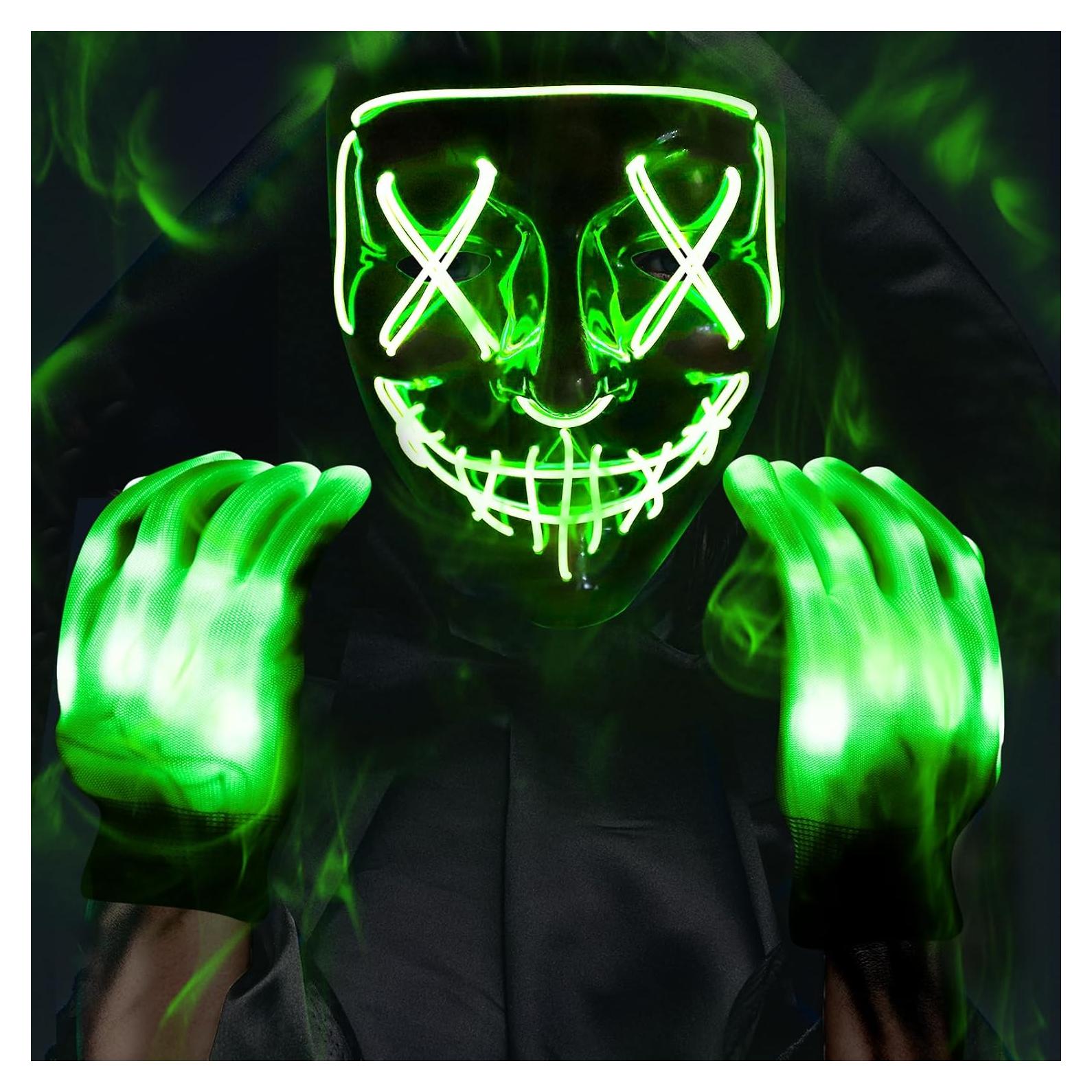 Conjunto Máscara y Guantes LED Halloween Max Fun - Verde