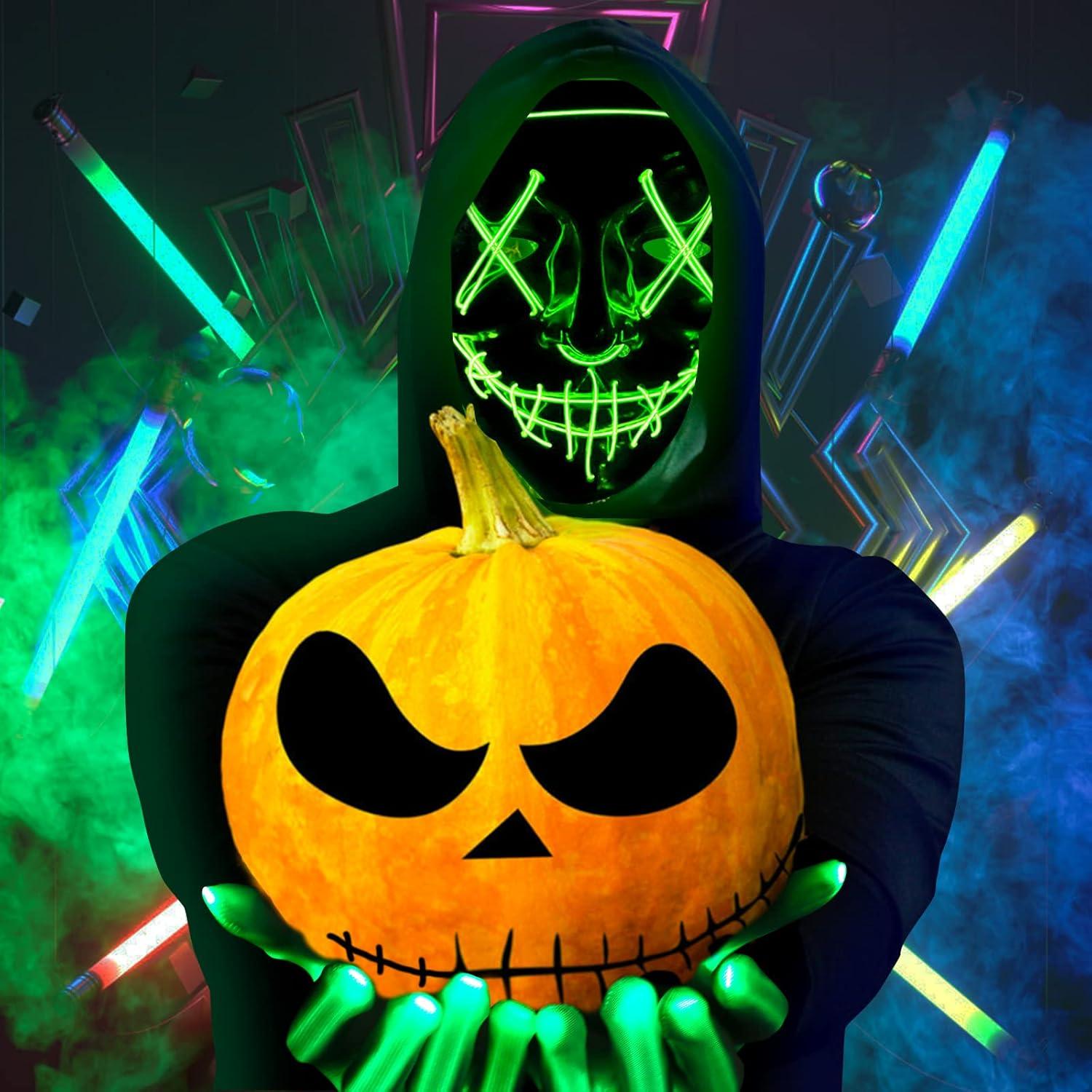 Conjunto Máscara y Guantes LED Halloween Max Fun - Verde