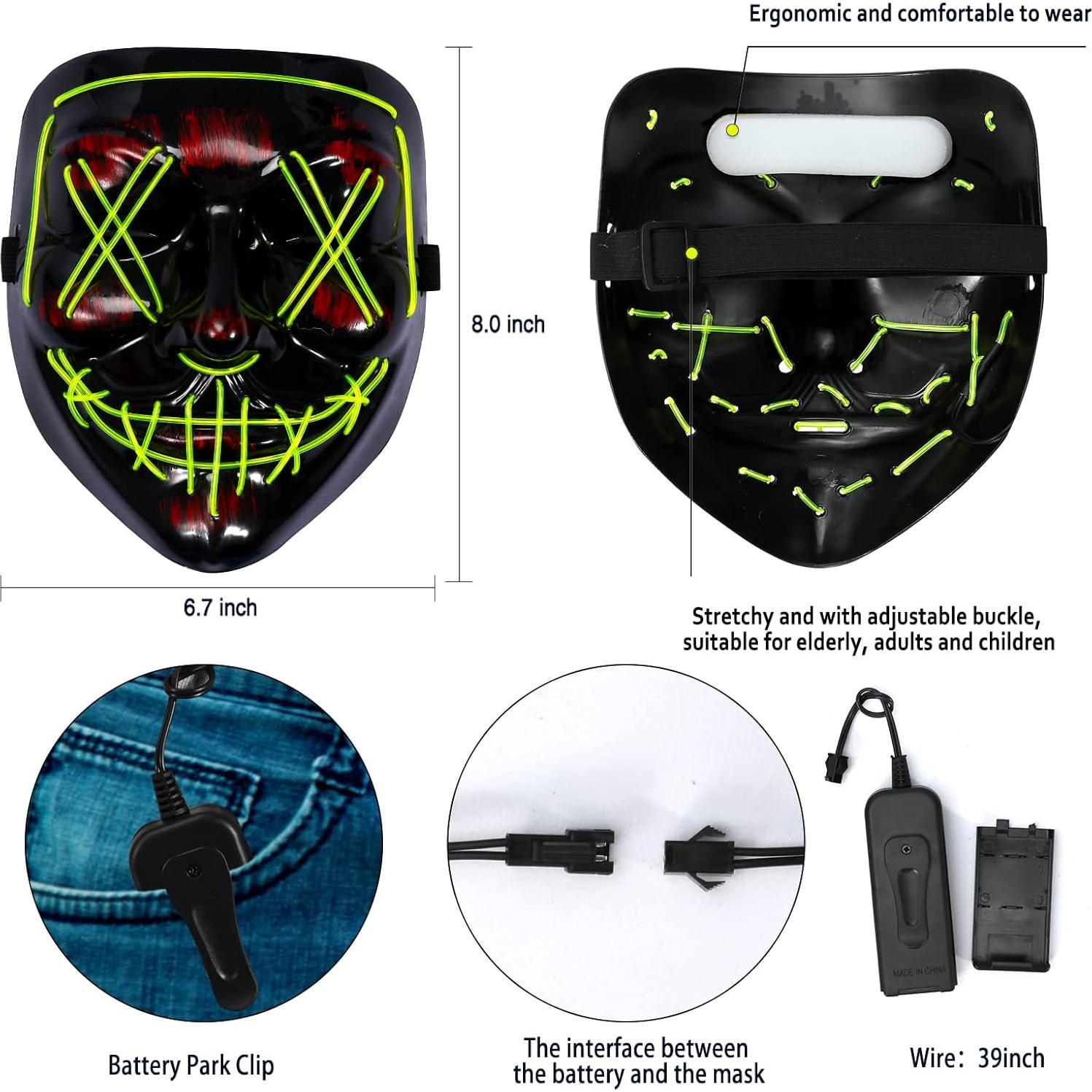 Conjunto Máscara y Guantes LED Halloween Max Fun - Verde