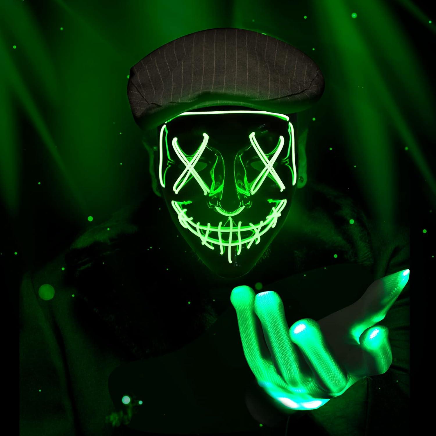 Conjunto Máscara y Guantes LED Halloween Max Fun - Verde