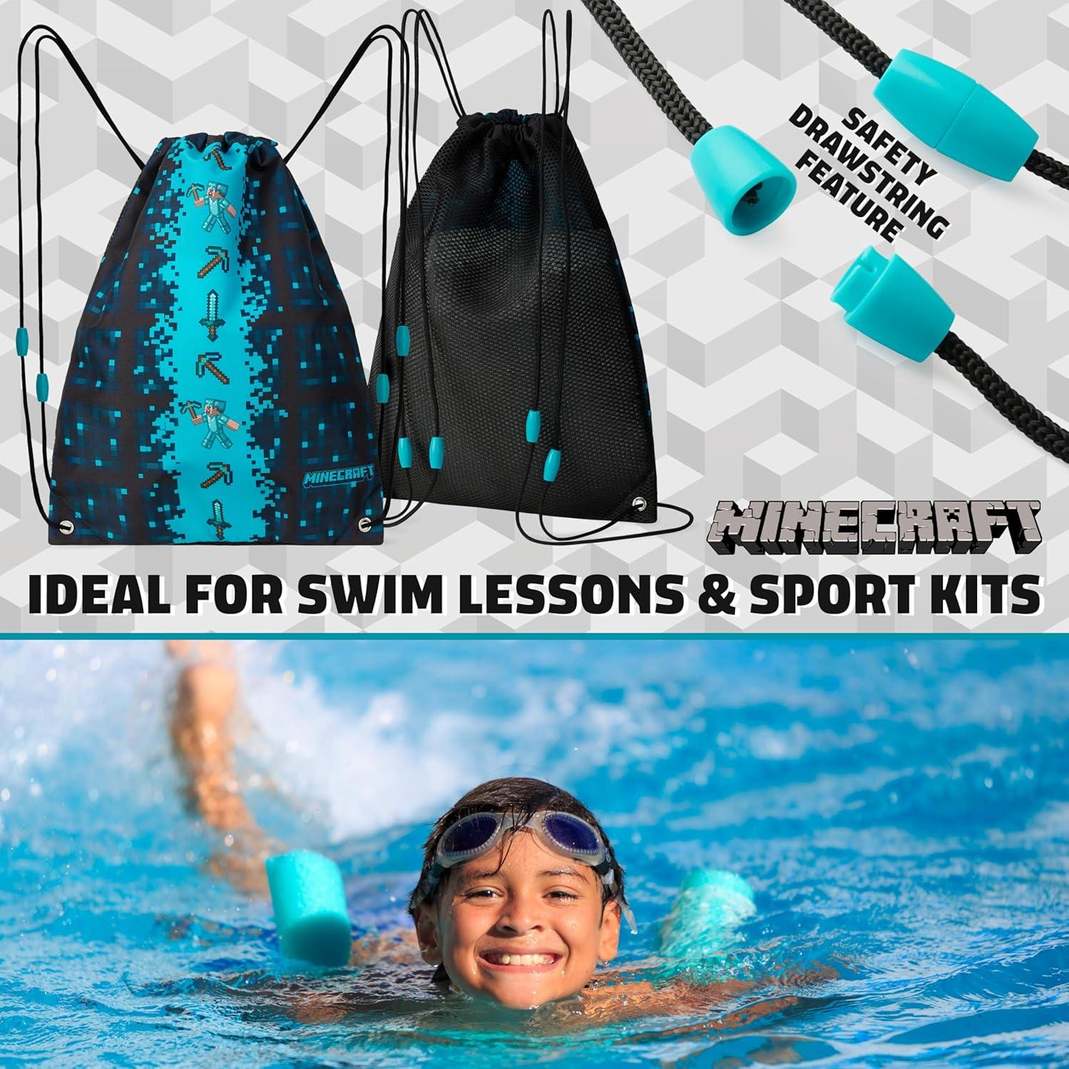 Bolsa de Cuerda Minecraft Azul 27.94 x 38.1 cm con Ventilación