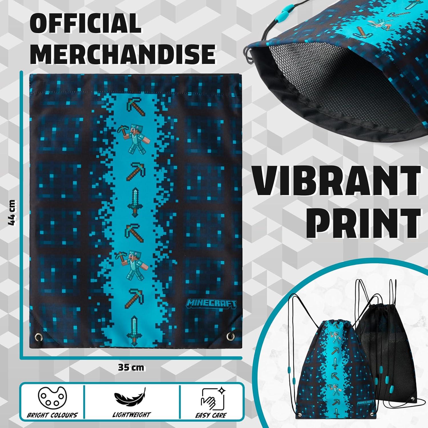 Bolsa de Cuerda Minecraft Azul 27.94 x 38.1 cm con Ventilación