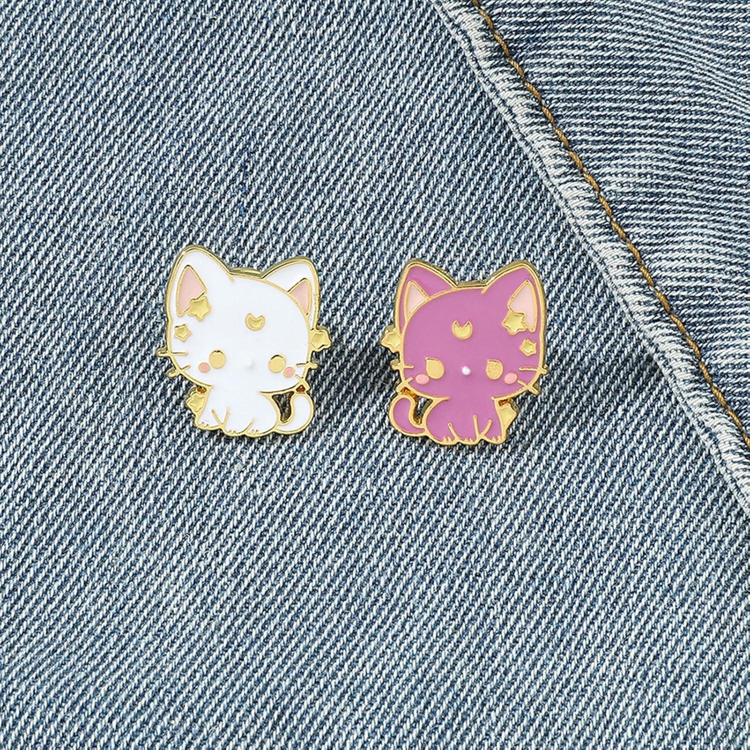 Pines de Broche de Gato Anime 2pcs Esmalte para Mujeres