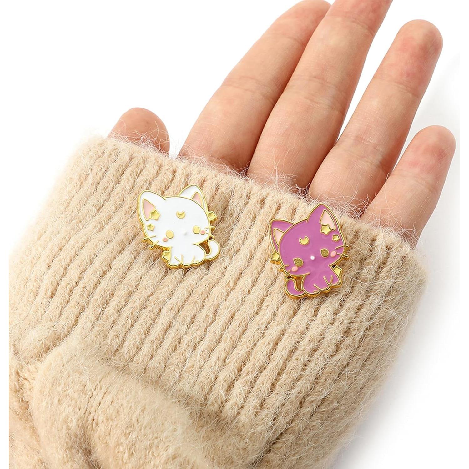 Pines de Broche de Gato Anime 2pcs Esmalte para Mujeres